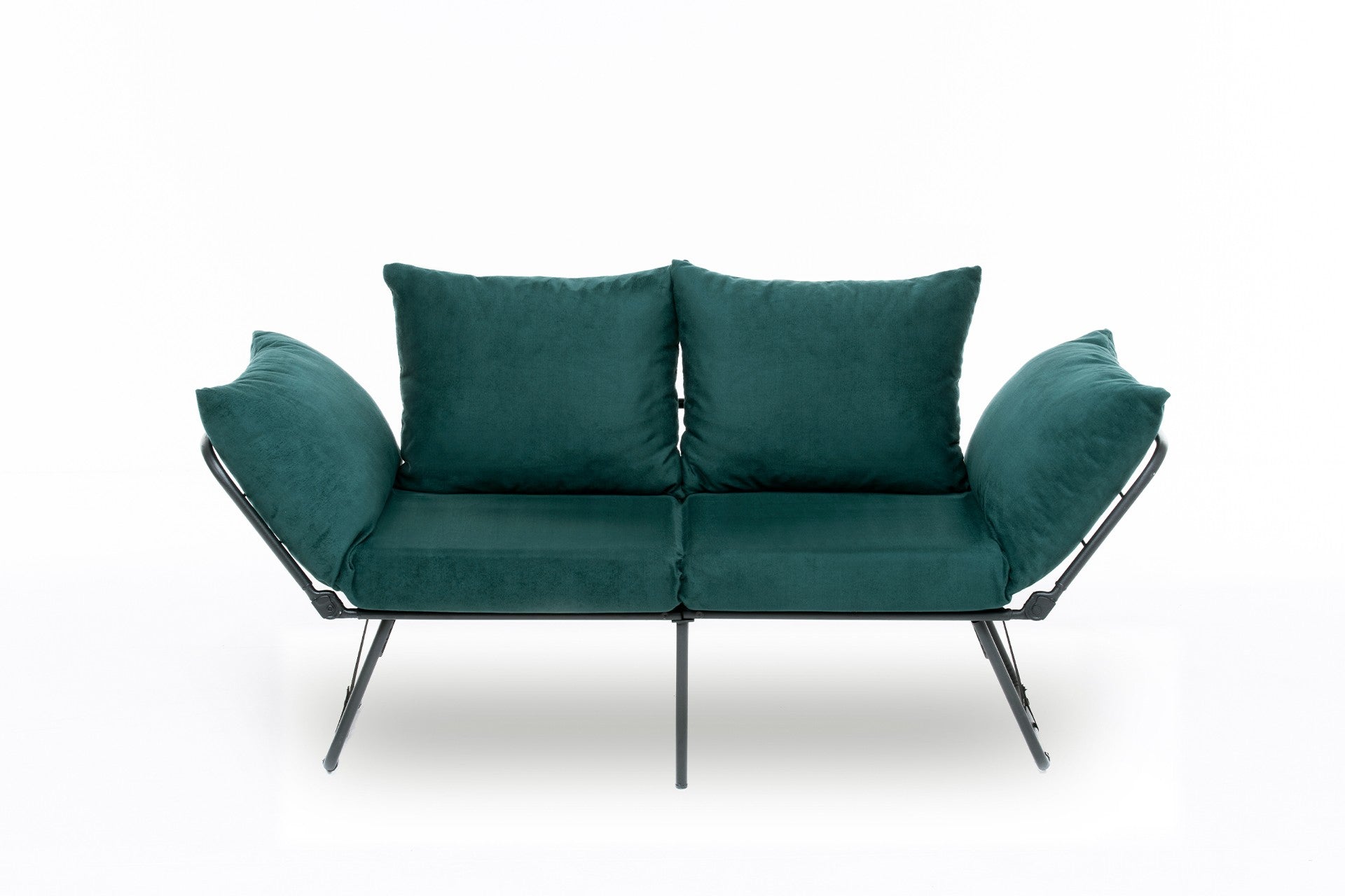 Sofá-cama de 2 lugares verde-petróleo, estrutura 100% metálica, 150 cm | Design conversível, 24 almofadas de espuma DNS, perfeito para salas de estar modernas e quartos de hóspedes