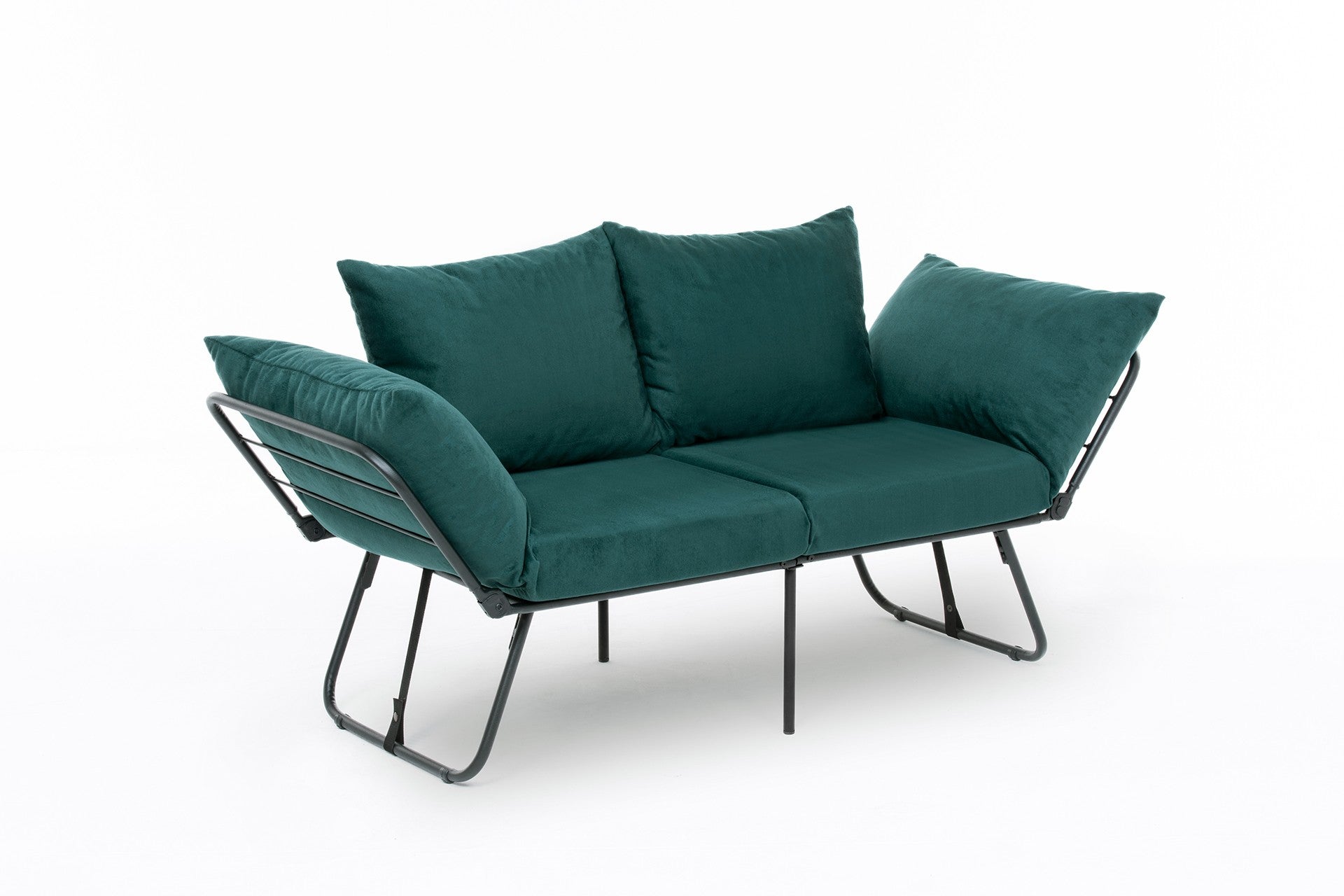 Sofá-cama de 2 lugares verde-petróleo, estrutura 100% metálica, 150 cm | Design conversível, 24 almofadas de espuma DNS, perfeito para salas de estar modernas e quartos de hóspedes