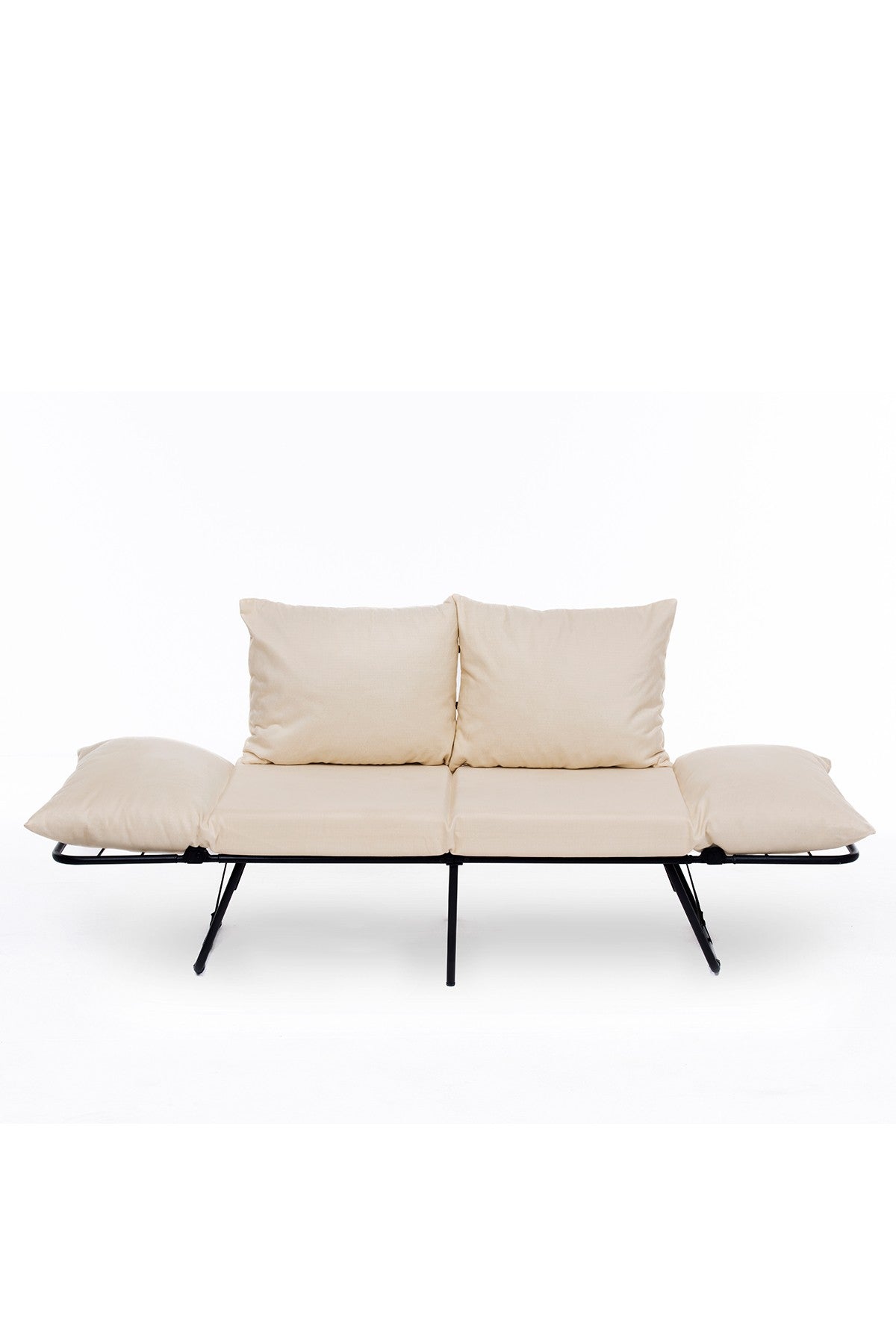 Sofá-cama de 2 lugares creme claro, estrutura 100% metálica, assento com 42 cm de profundidade e cama com 180 cm de tamanho | Espuma DNS 24, braços ajustáveis, design elegante e funcional