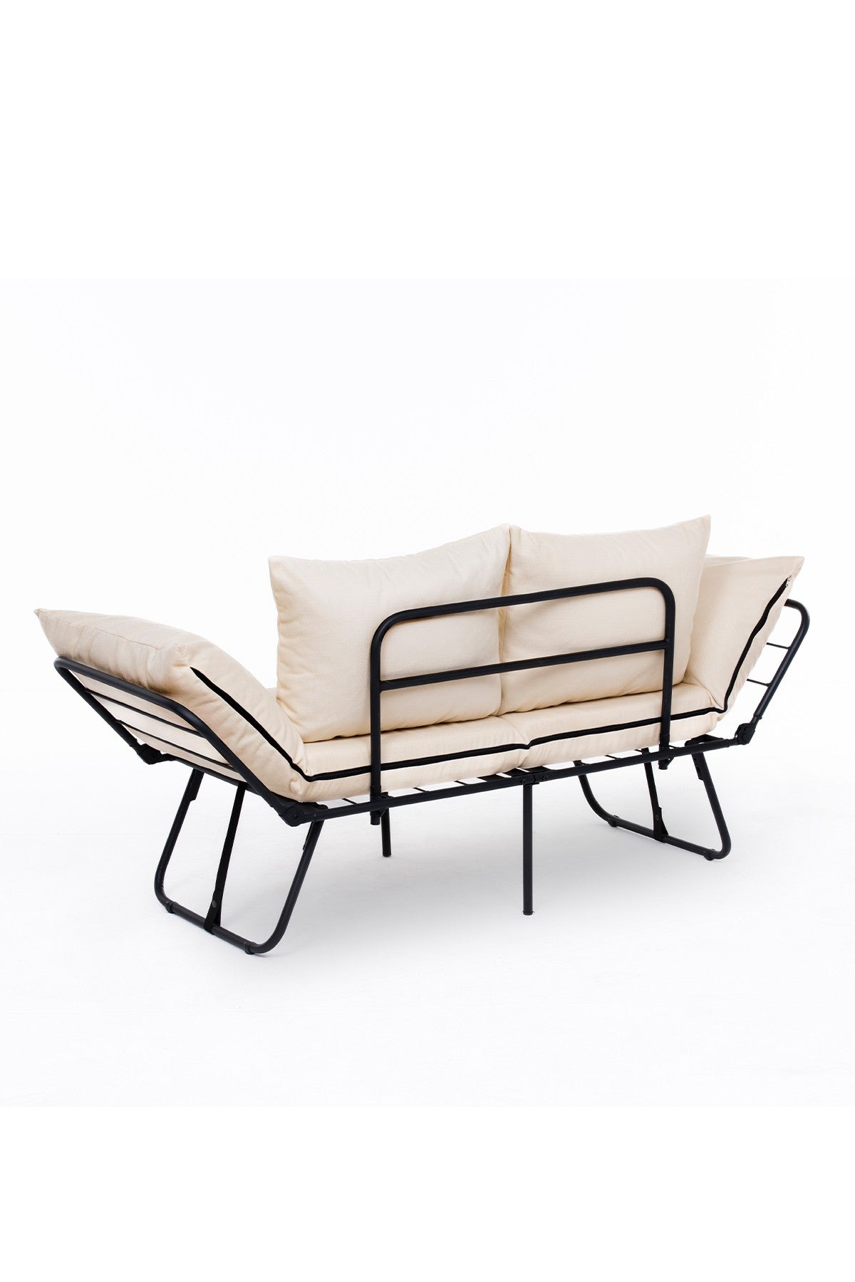 Sofá-cama de 2 lugares creme claro, estrutura 100% metálica, assento com 42 cm de profundidade e cama com 180 cm de tamanho | Espuma DNS 24, braços ajustáveis, design elegante e funcional