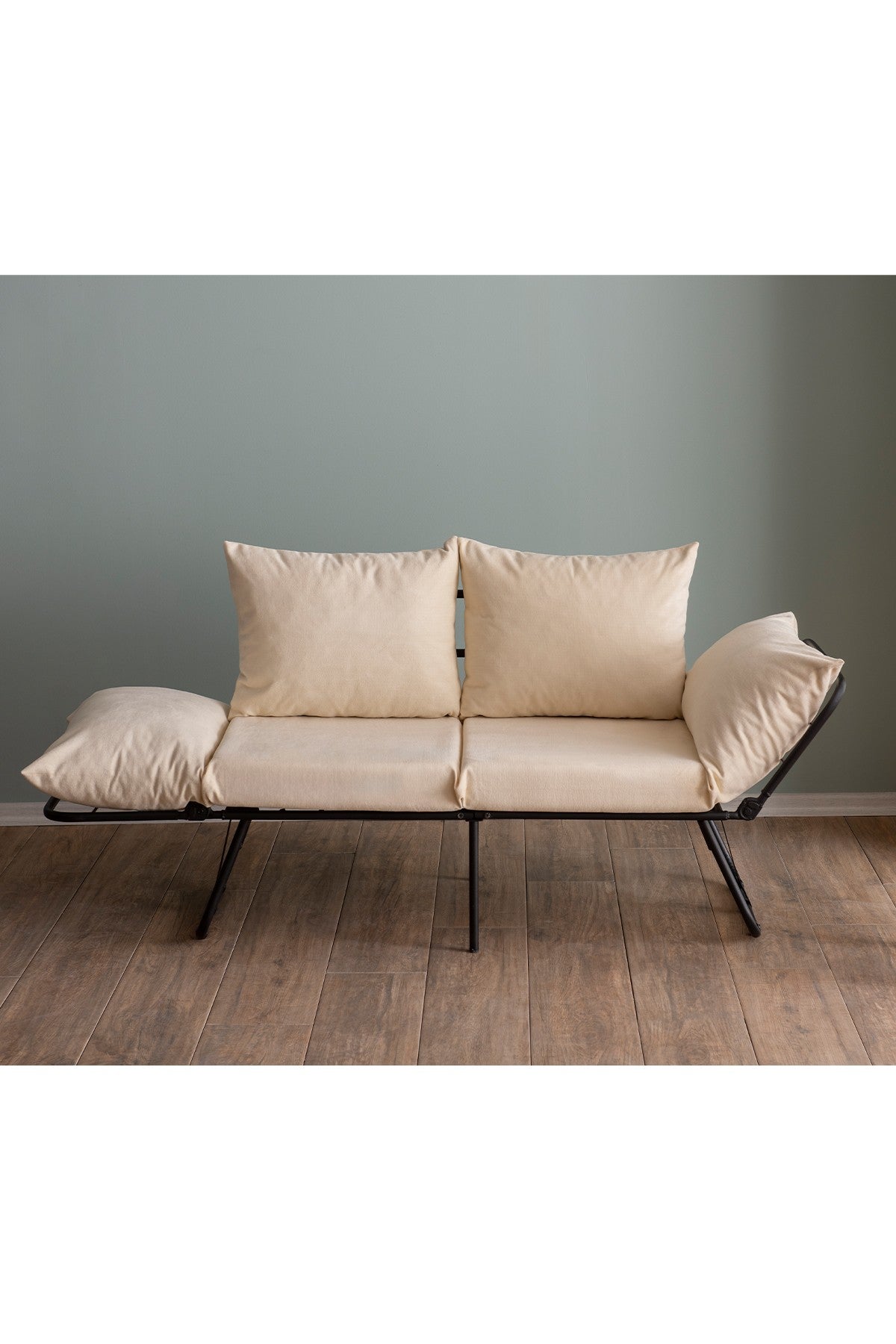Sofá-cama de 2 lugares creme claro, estrutura 100% metálica, assento com 42 cm de profundidade e cama com 180 cm de tamanho | Espuma DNS 24, braços ajustáveis, design elegante e funcional