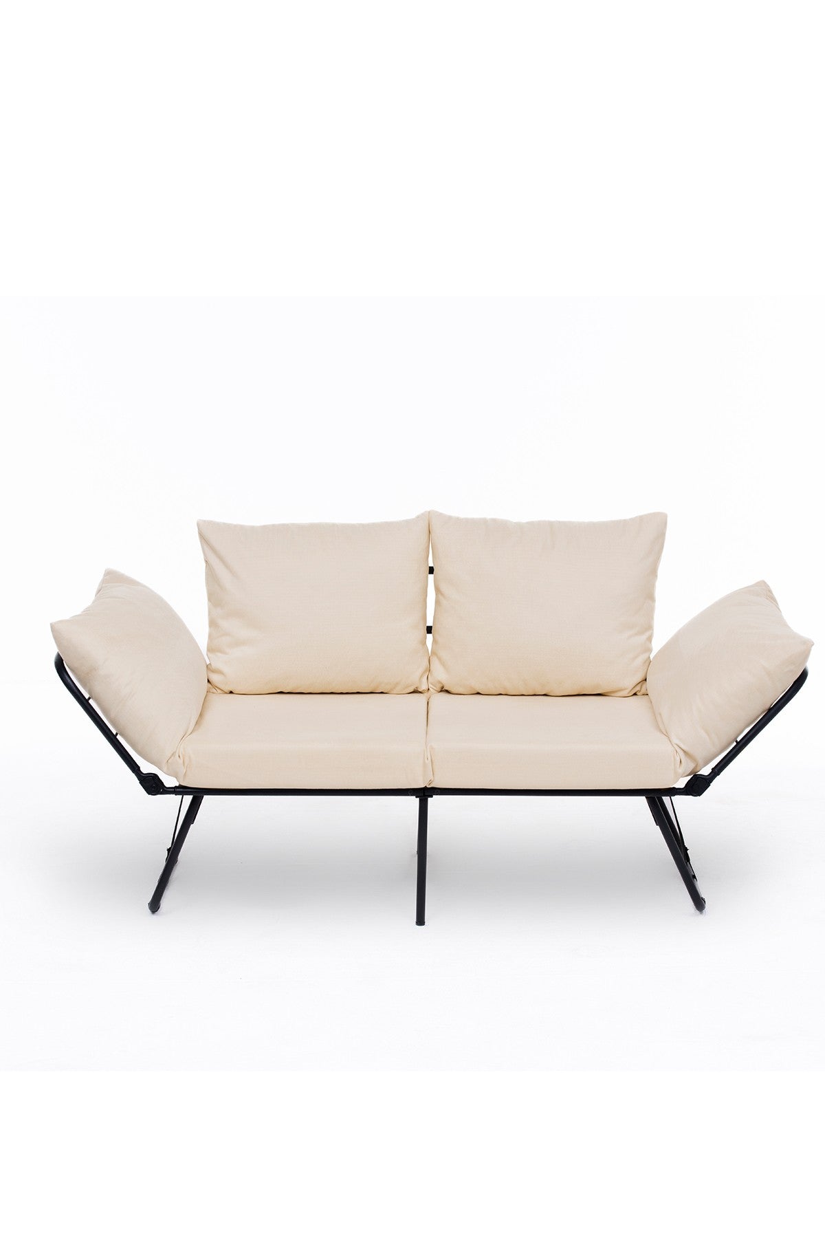 Sofá-cama de 2 lugares creme claro, estrutura 100% metálica, assento com 42 cm de profundidade e cama com 180 cm de tamanho | Espuma DNS 24, braços ajustáveis, design elegante e funcional