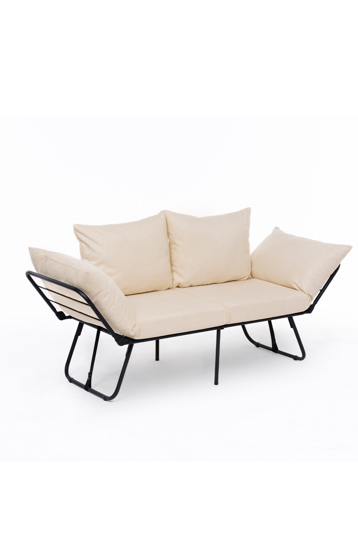 Sofá-cama de 2 lugares creme claro, estrutura 100% metálica, assento com 42 cm de profundidade e cama com 180 cm de tamanho | Espuma DNS 24, braços ajustáveis, design elegante e funcional