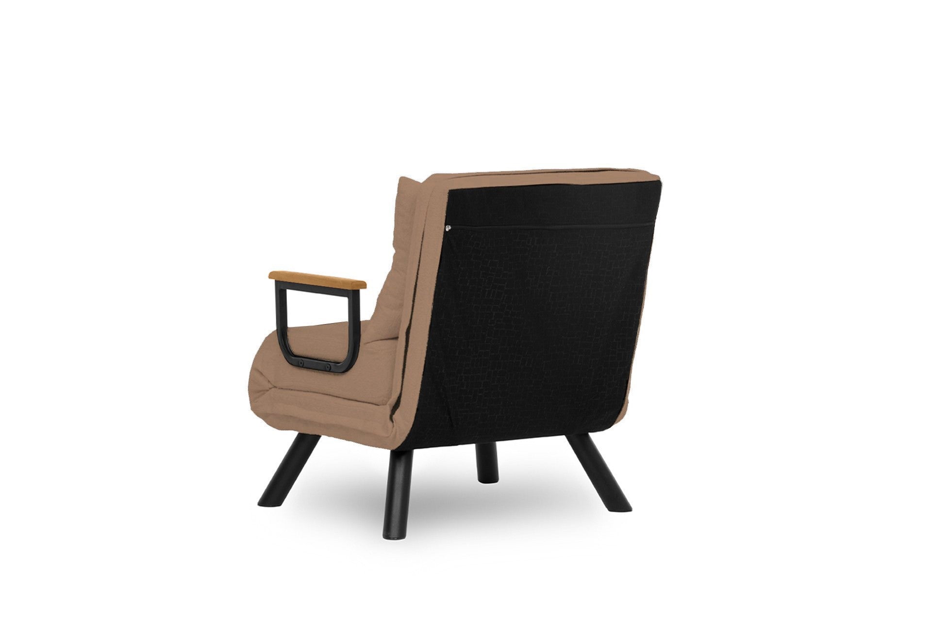 Sofá-cama marrom claro de 1 lugar, estrutura 100% metálica, encosto ajustável em 14 níveis, fácil conversão, capacidade de 100 kg, elegante e funcional para qualquer espaço