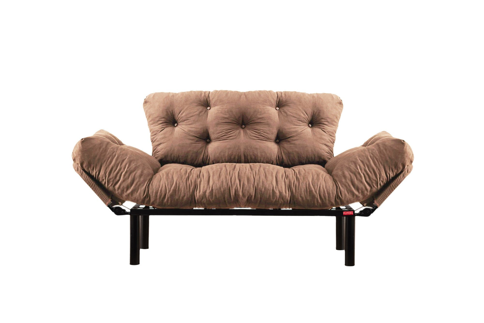Sofá-cama elegante de 2 lugares, marrom claro, 155 x 85 x 70 cm | Estrutura 100% metálica, tecido de microfibra, espuma de alto DNS | Fácil de limpar, peso máximo de 200 kg