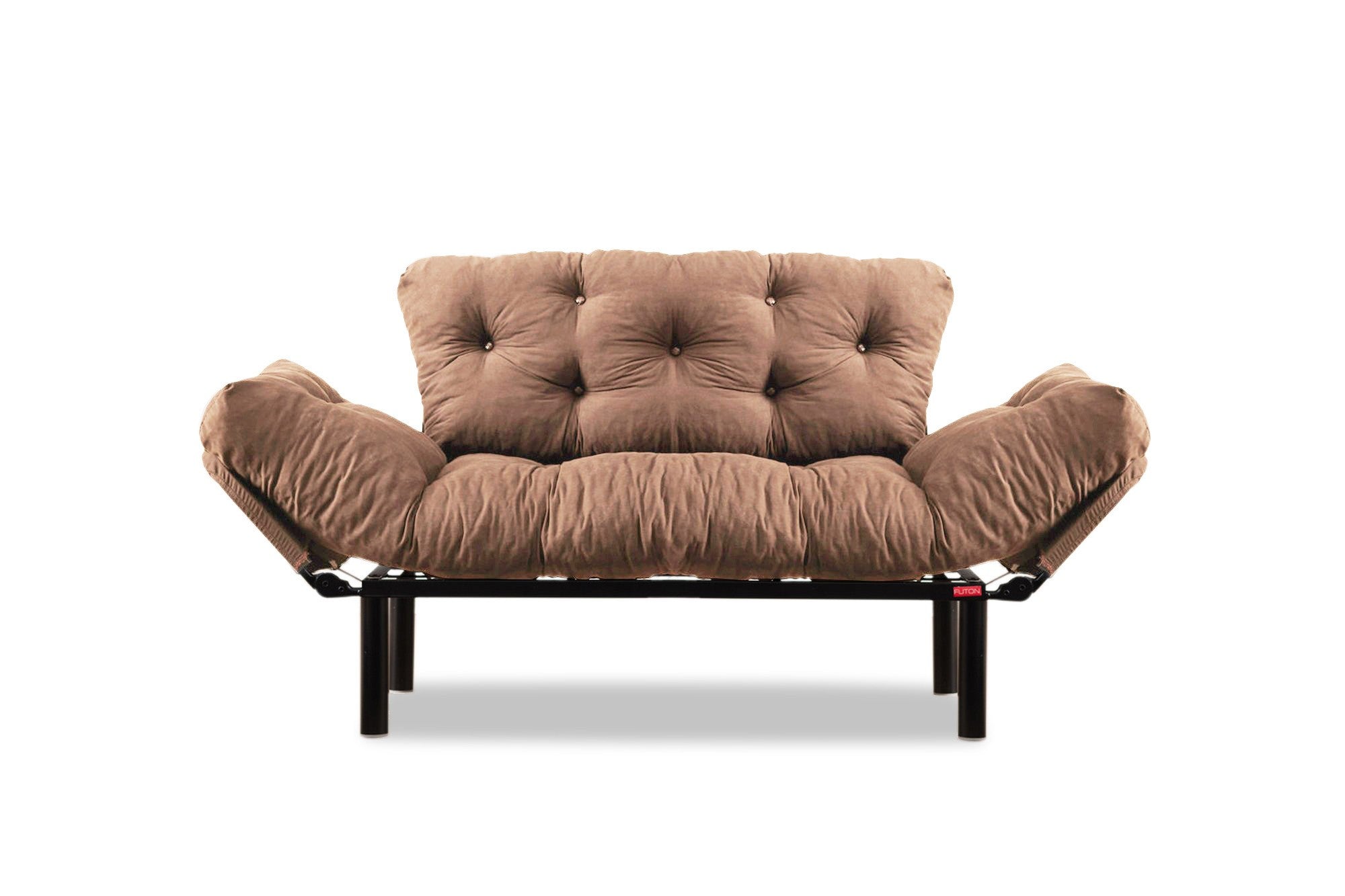 Sofá-cama elegante de 2 lugares, marrom claro, 155 x 85 x 70 cm | Estrutura 100% metálica, tecido de microfibra, espuma de alto DNS | Fácil de limpar, peso máximo de 200 kg