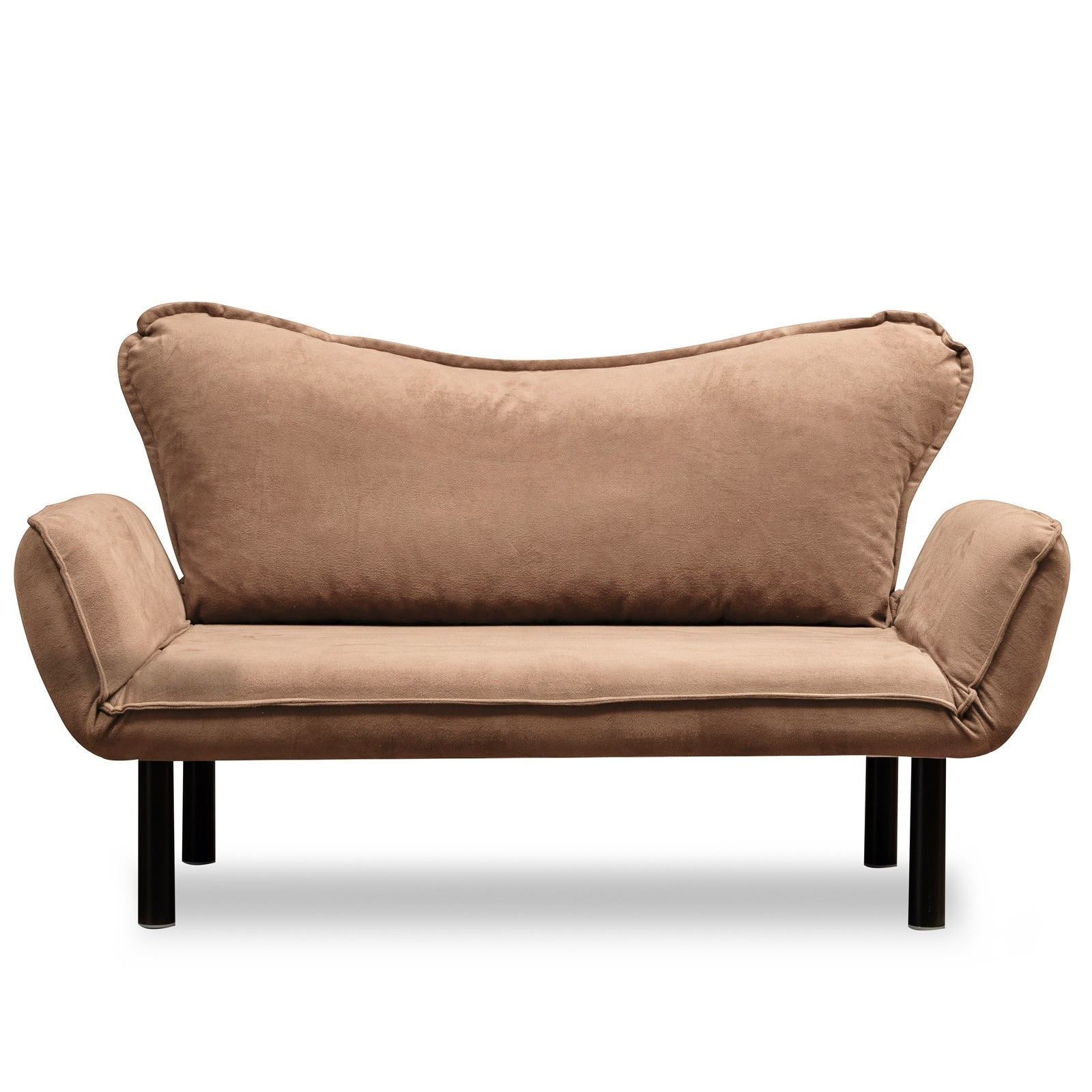 Sofá-cama elegante de 2 lugares, marrom claro, 150 cm | Estrutura 100% metálica, tecido fácil de limpar, braços multiposições | Perfeito para espaços modernos, máximo de 200 kg