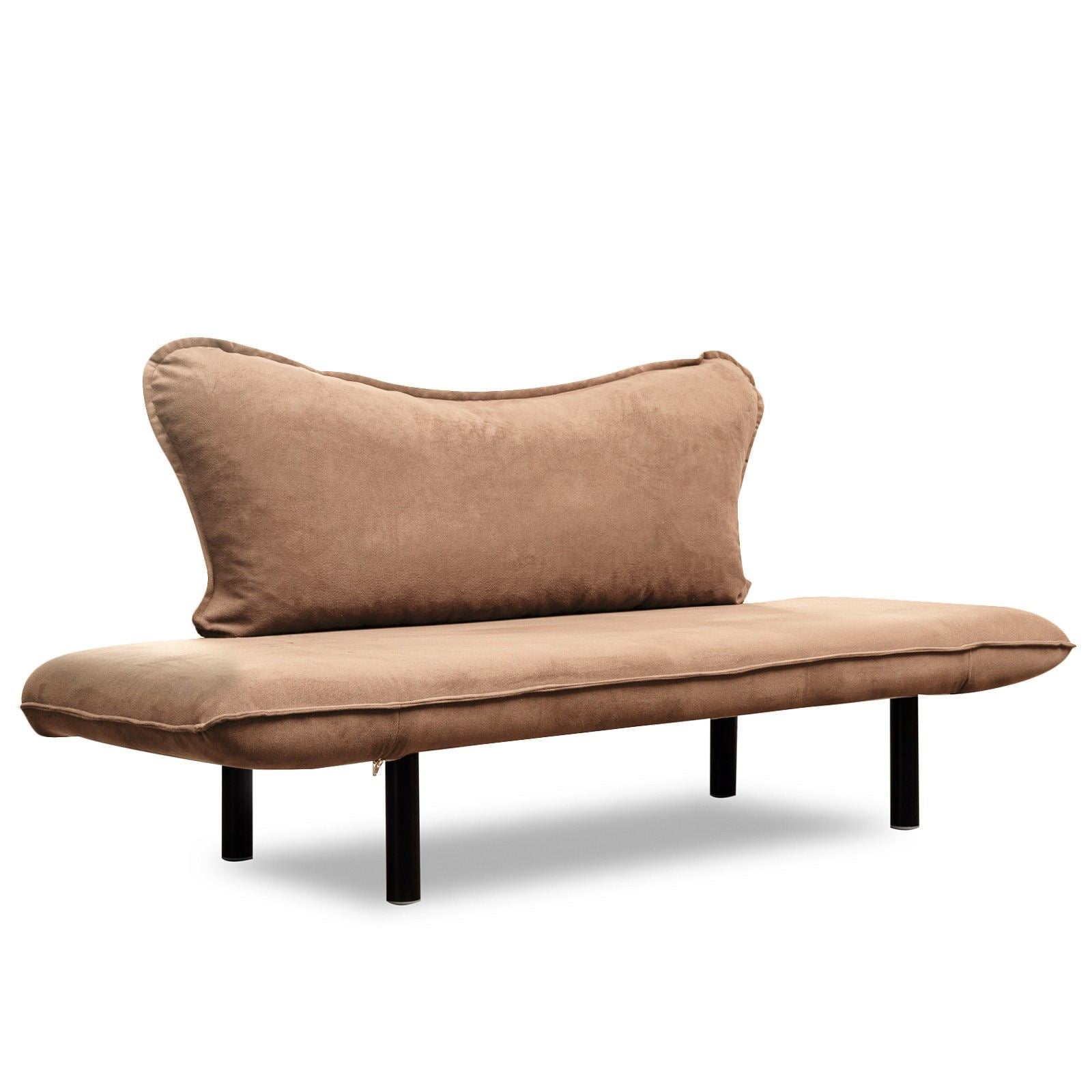 Sofá-cama elegante de 2 lugares, marrom claro, 150 cm | Estrutura 100% metálica, tecido fácil de limpar, braços multiposições | Perfeito para espaços modernos, máximo de 200 kg