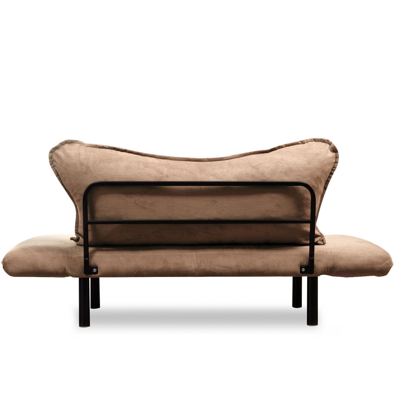 Sofá-cama elegante de 2 lugares, marrom claro, 150 cm | Estrutura 100% metálica, tecido fácil de limpar, braços multiposições | Perfeito para espaços modernos, máximo de 200 kg