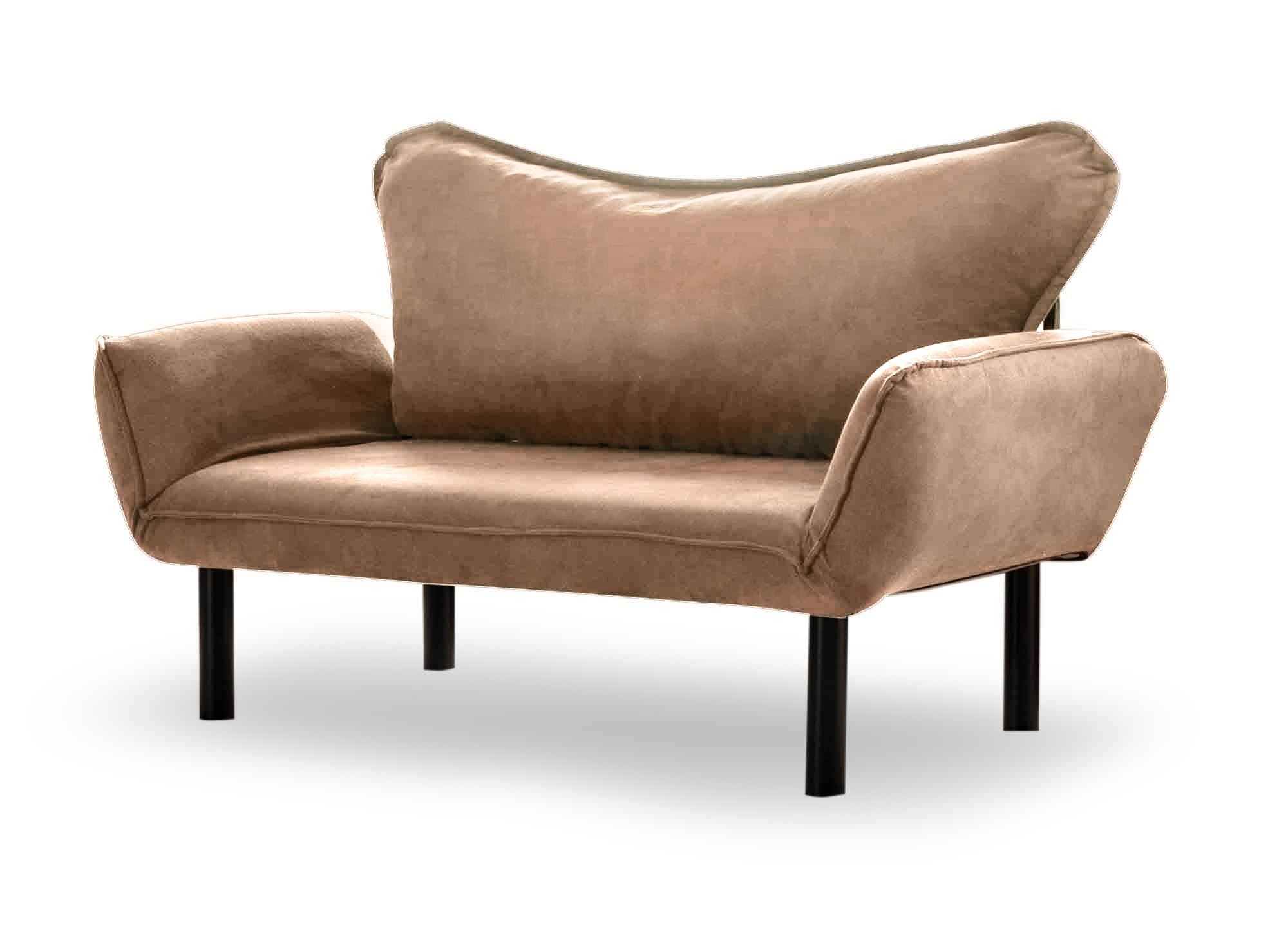 Sofá-cama elegante de 2 lugares, marrom claro, 150 cm | Estrutura 100% metálica, tecido fácil de limpar, braços multiposições | Perfeito para espaços modernos, máximo de 200 kg
