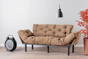 Sofá-cama de 3 lugares, marrom claro, 185 cm | Estrutura 100% metálica, espuma 24 DNS, braços ajustáveis em 5 níveis | Perfeito para sala de estar e quarto de hóspedes, máx. 300 kg