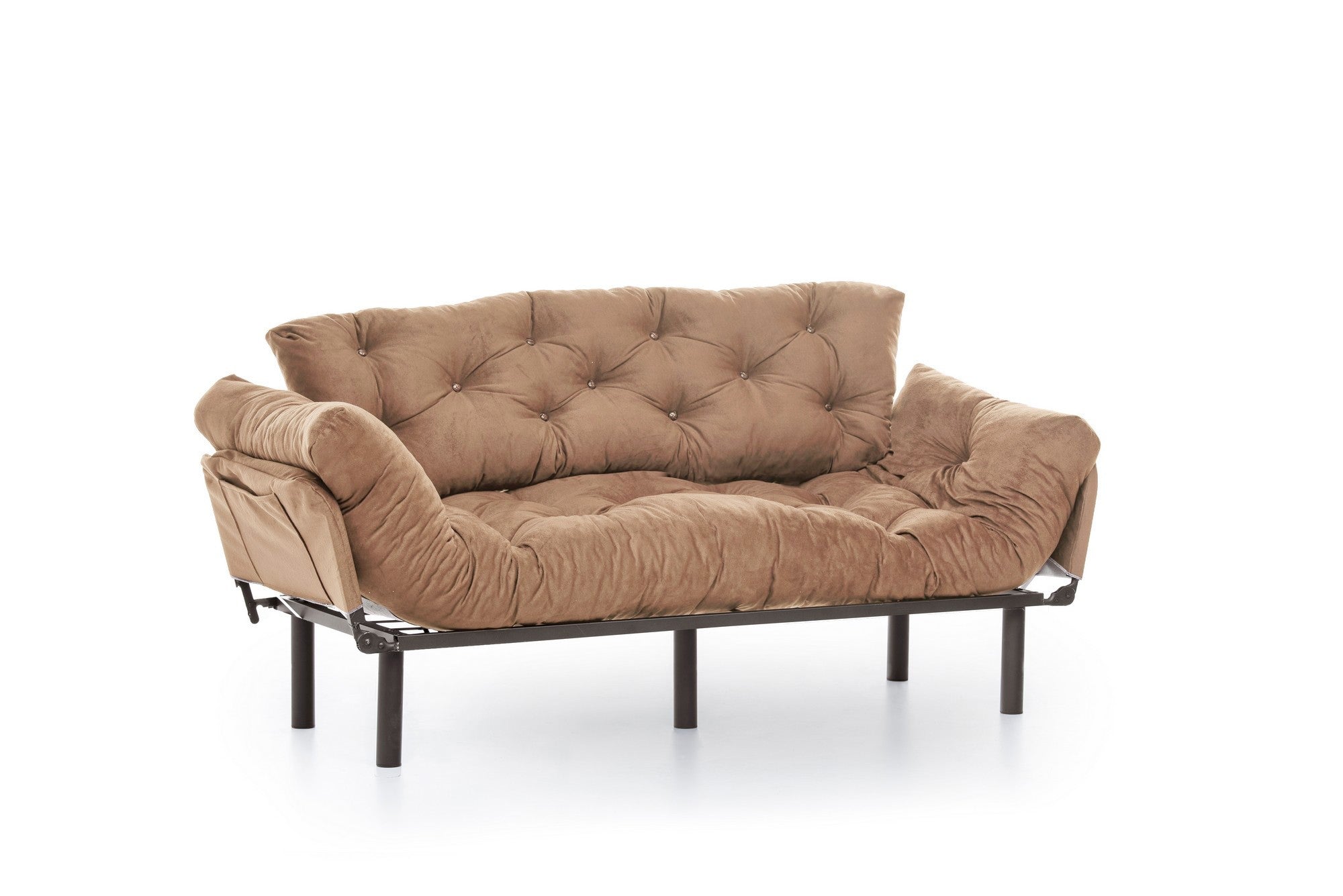 Sofá-cama de 3 lugares, marrom claro, 185 cm | Estrutura 100% metálica, espuma 24 DNS, braços ajustáveis em 5 níveis | Perfeito para sala de estar e quarto de hóspedes, máx. 300 kg