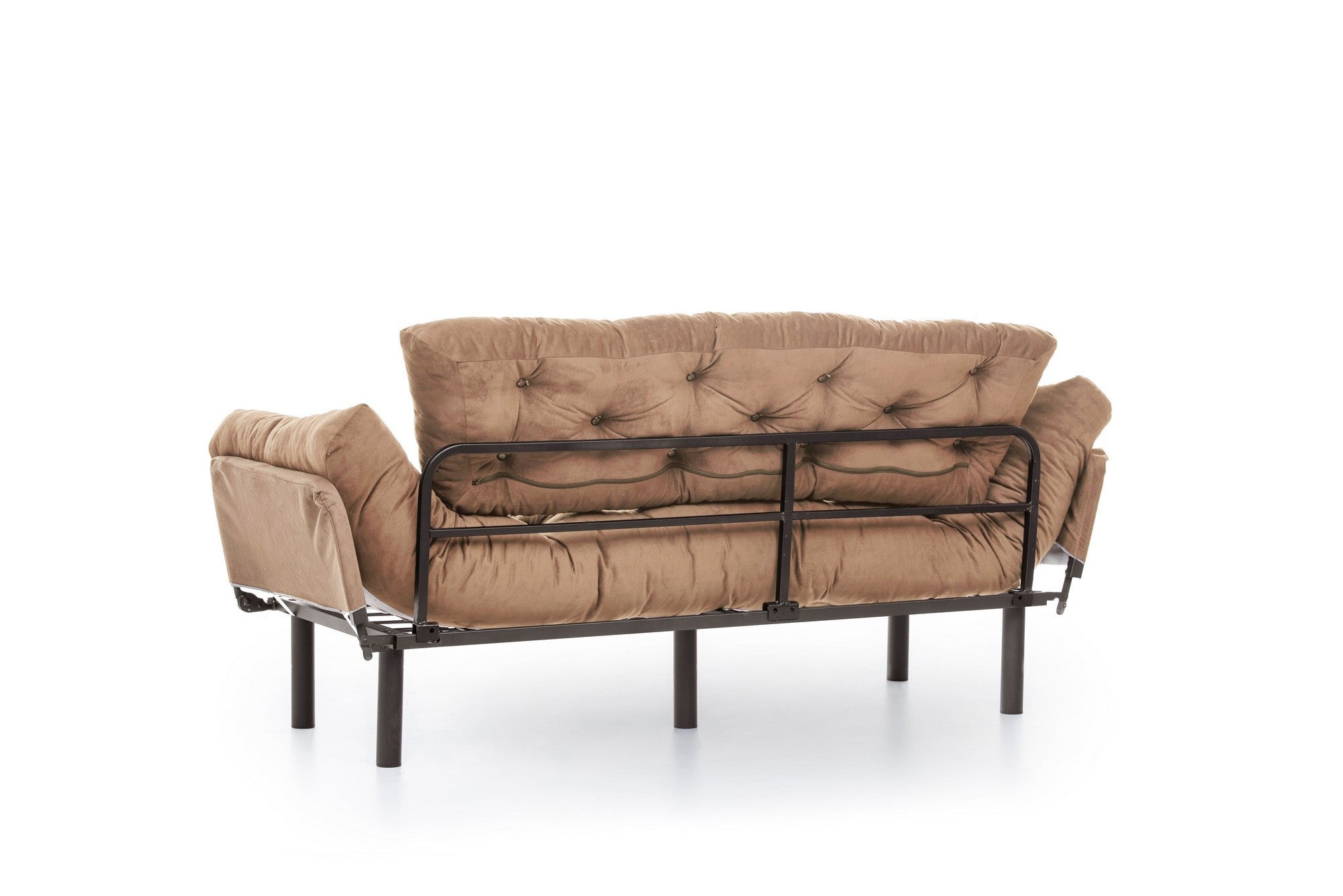 Sofá-cama de 3 lugares, marrom claro, 185 cm | Estrutura 100% metálica, espuma 24 DNS, braços ajustáveis em 5 níveis | Perfeito para sala de estar e quarto de hóspedes, máx. 300 kg