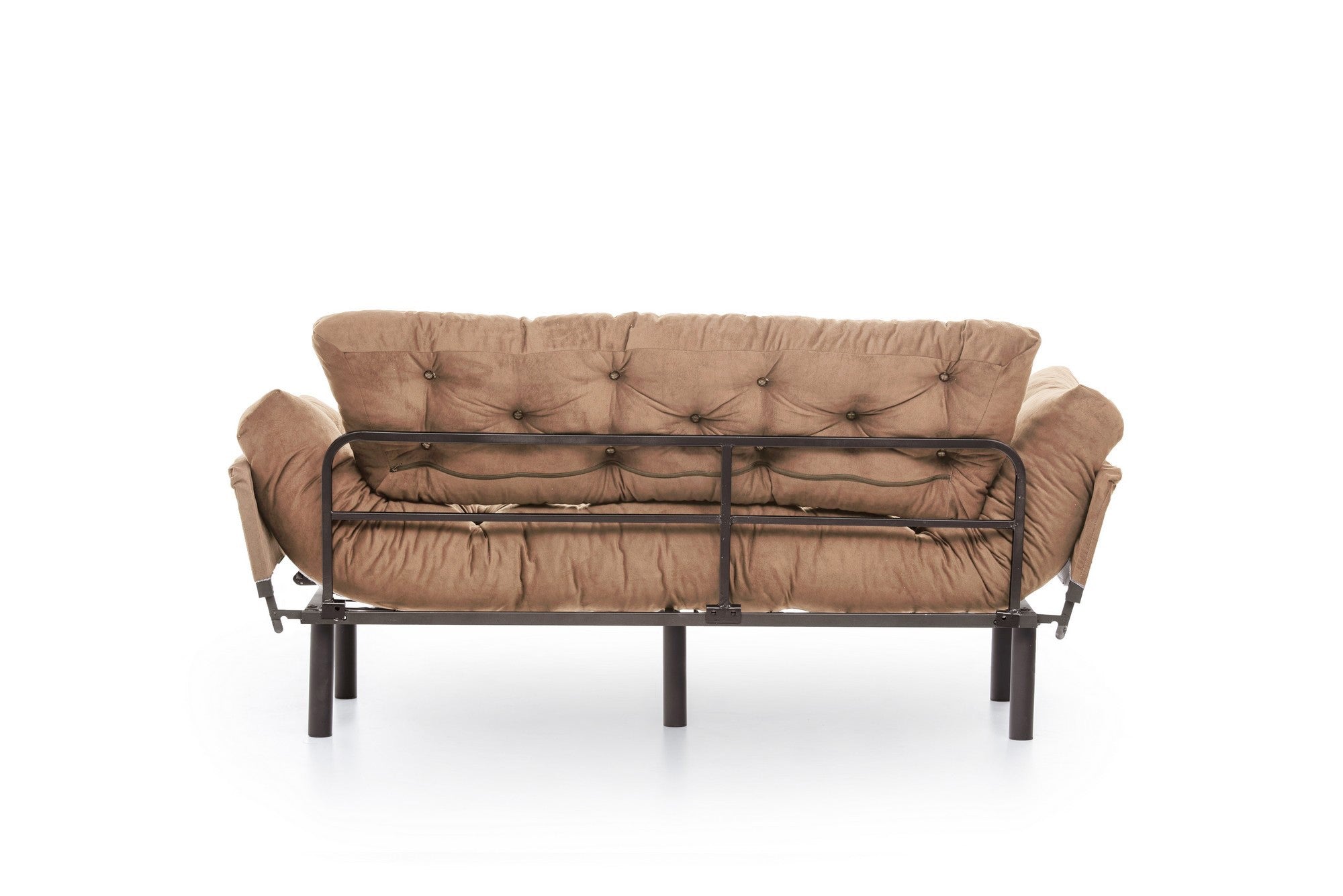 Sofá-cama de 3 lugares, marrom claro, 185 cm | Estrutura 100% metálica, espuma 24 DNS, braços ajustáveis em 5 níveis | Perfeito para sala de estar e quarto de hóspedes, máx. 300 kg