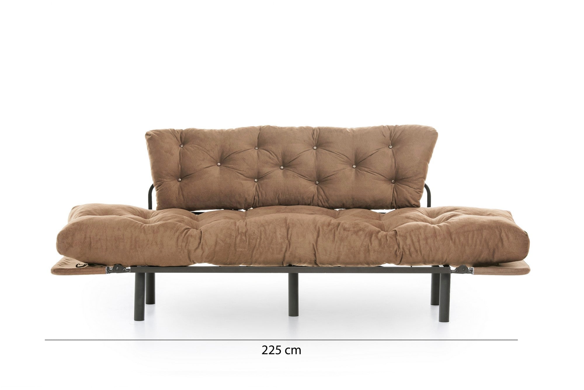 Sofá-cama de 3 lugares, marrom claro, 185 cm | Estrutura 100% metálica, espuma 24 DNS, braços ajustáveis em 5 níveis | Perfeito para sala de estar e quarto de hóspedes, máx. 300 kg