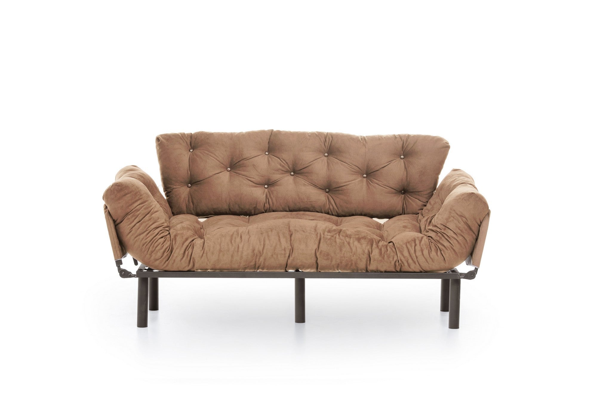 Sofá-cama de 3 lugares, marrom claro, 185 cm | Estrutura 100% metálica, espuma 24 DNS, braços ajustáveis em 5 níveis | Perfeito para sala de estar e quarto de hóspedes, máx. 300 kg
