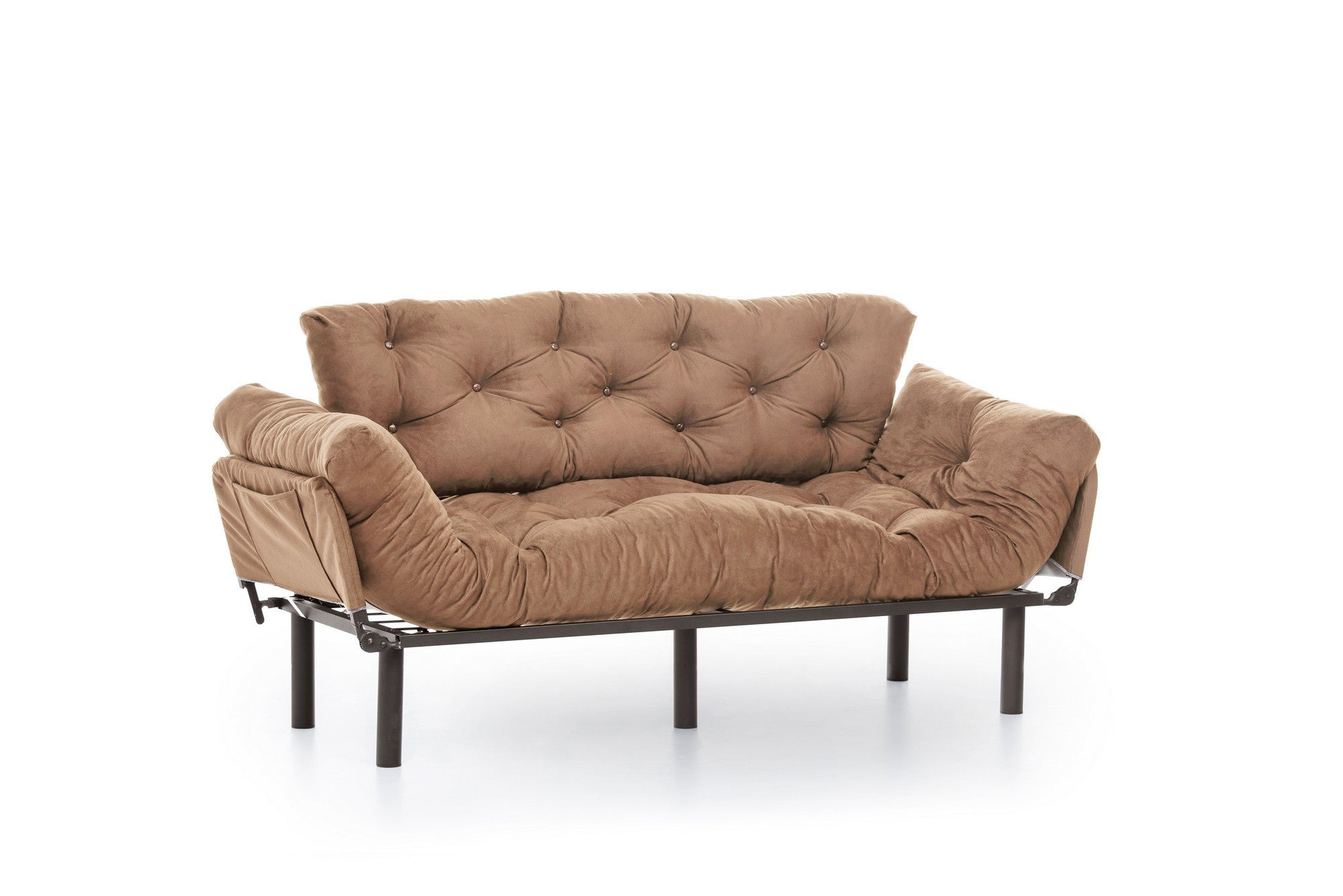 Sofá-cama de 3 lugares, marrom claro, 185 cm | Estrutura 100% metálica, espuma 24 DNS, braços ajustáveis em 5 níveis | Perfeito para sala de estar e quarto de hóspedes, máx. 300 kg