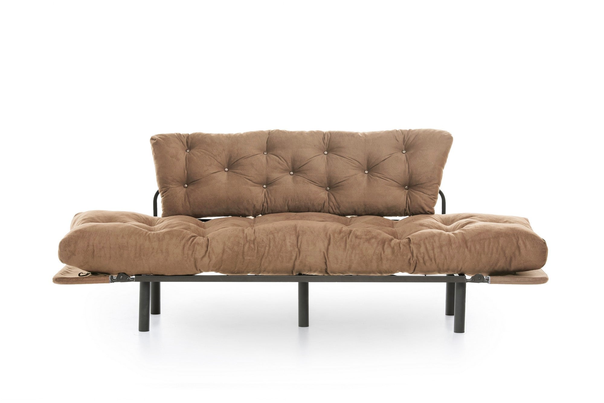 Sofá-cama de 3 lugares, marrom claro, 185 cm | Estrutura 100% metálica, espuma 24 DNS, braços ajustáveis em 5 níveis | Perfeito para sala de estar e quarto de hóspedes, máx. 300 kg