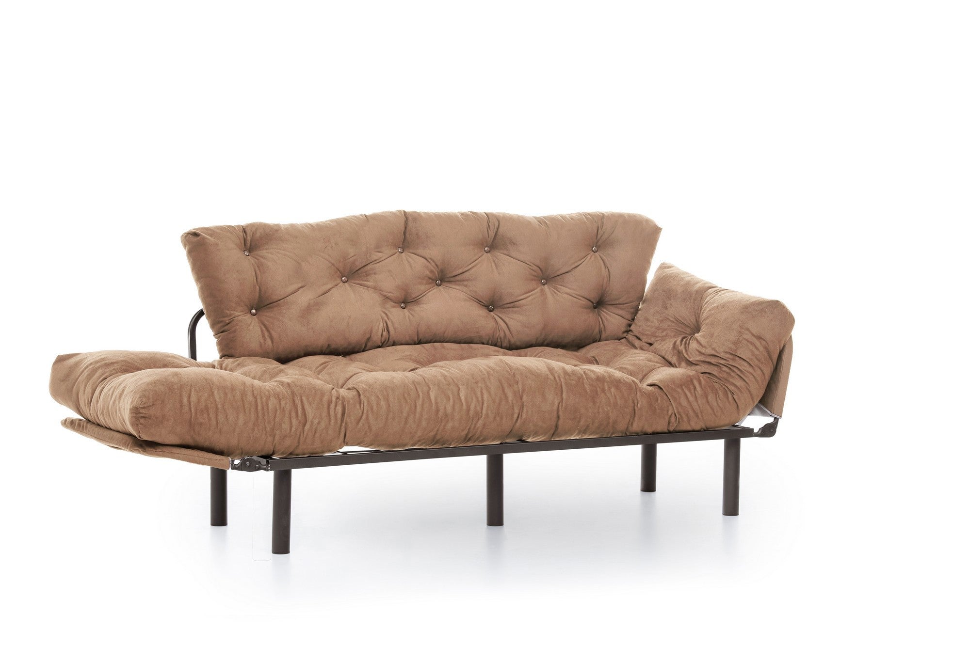 Sofá-cama de 3 lugares, marrom claro, 185 cm | Estrutura 100% metálica, espuma 24 DNS, braços ajustáveis em 5 níveis | Perfeito para sala de estar e quarto de hóspedes, máx. 300 kg