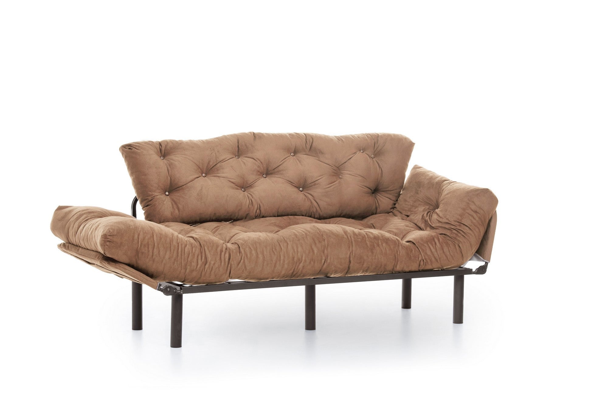 Sofá-cama de 3 lugares, marrom claro, 185 cm | Estrutura 100% metálica, espuma 24 DNS, braços ajustáveis em 5 níveis | Perfeito para sala de estar e quarto de hóspedes, máx. 300 kg