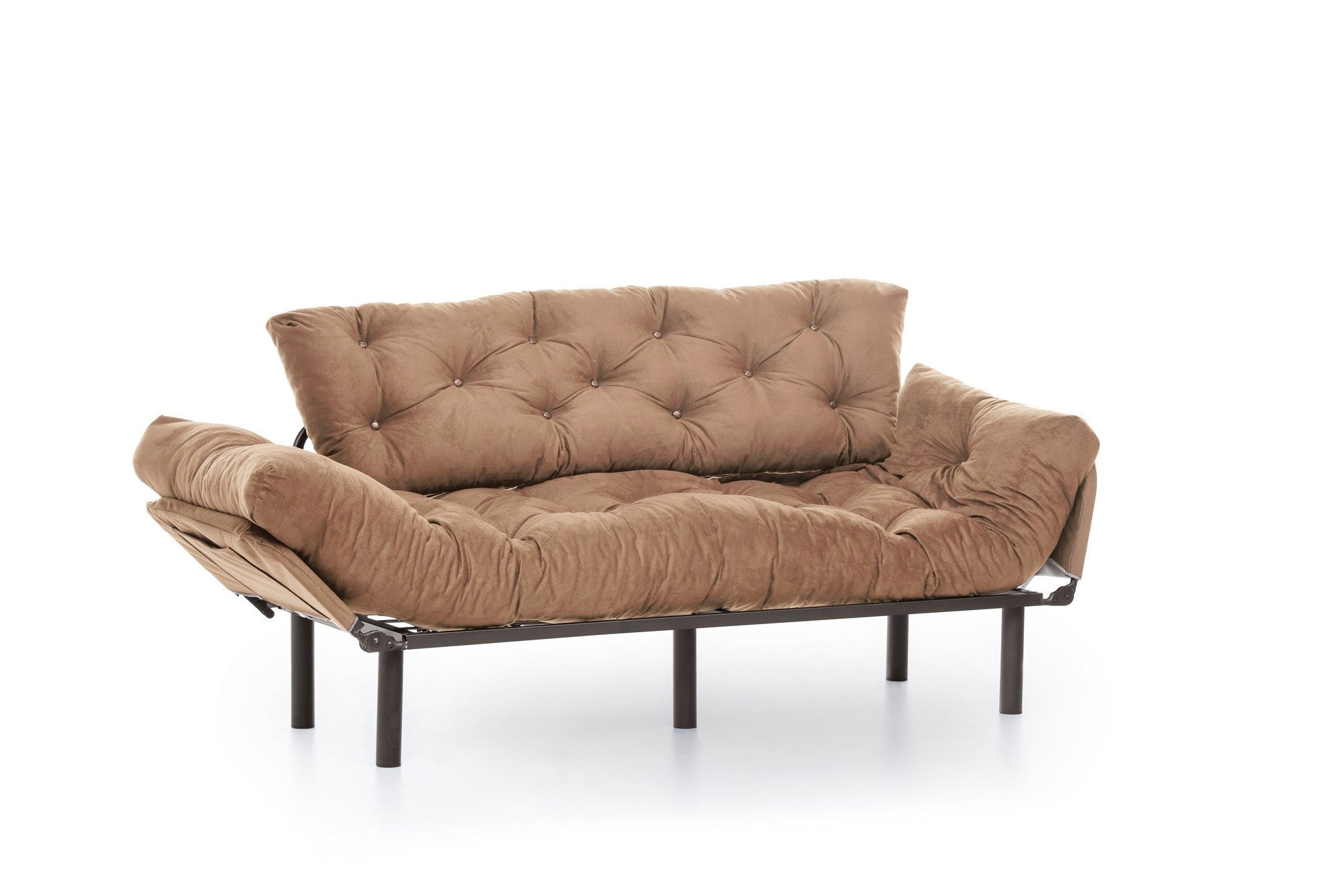 Sofá-cama de 3 lugares, marrom claro, 185 cm | Estrutura 100% metálica, espuma 24 DNS, braços ajustáveis em 5 níveis | Perfeito para sala de estar e quarto de hóspedes, máx. 300 kg