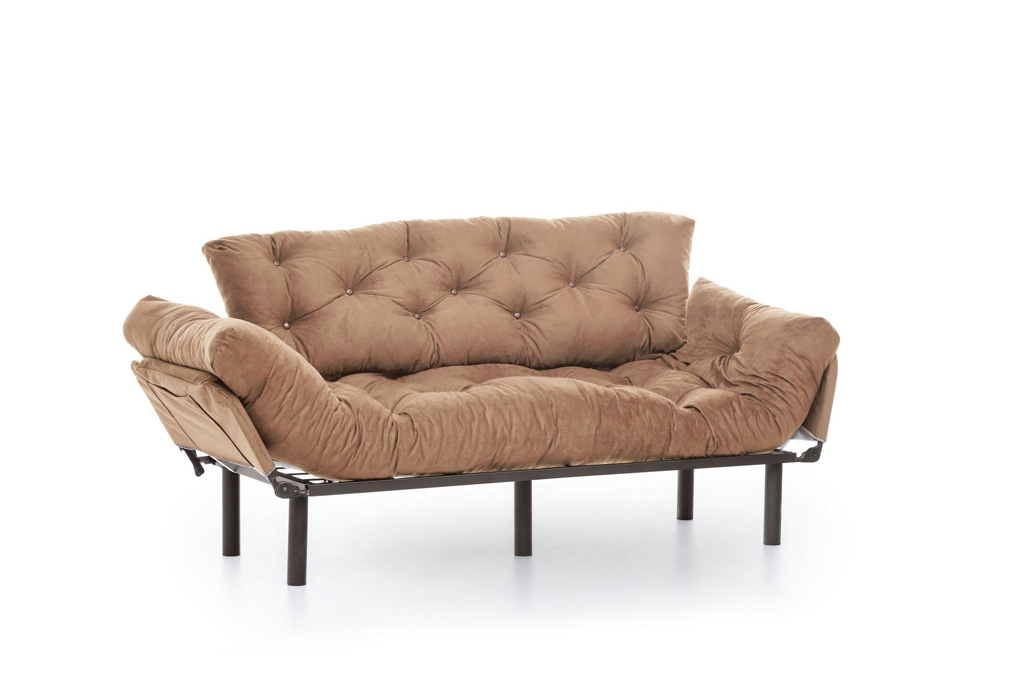 Sofá-cama de 3 lugares, marrom claro, 185 cm | Estrutura 100% metálica, espuma 24 DNS, braços ajustáveis em 5 níveis | Perfeito para sala de estar e quarto de hóspedes, máx. 300 kg