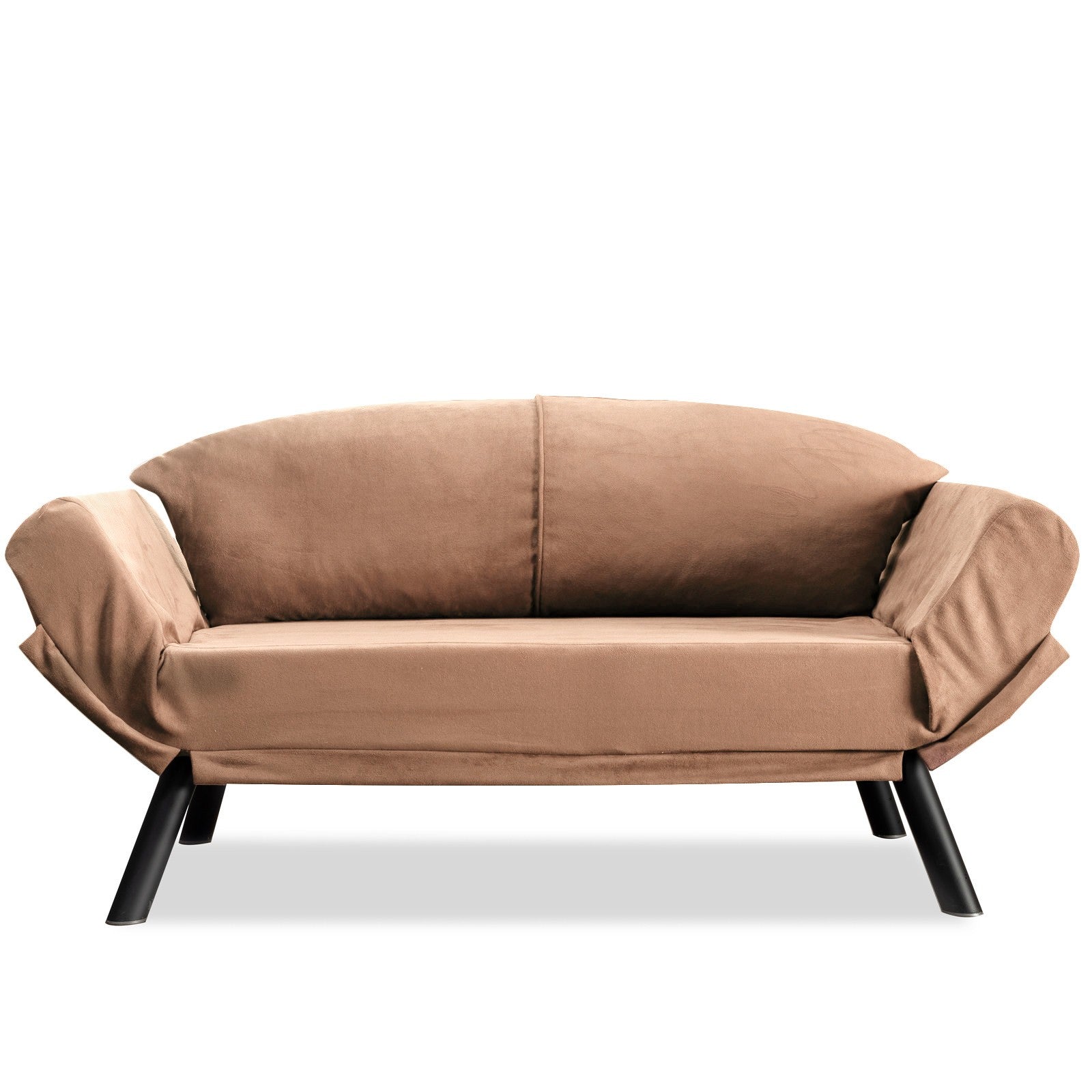 Sofá-cama elegante de 2 lugares, marrom claro, 177 x 87 x 75 cm | Estrutura 100% metálica, tecido fácil de limpar, braços multiposições, capacidade para 200 kg | Perfeito para espaços modernos