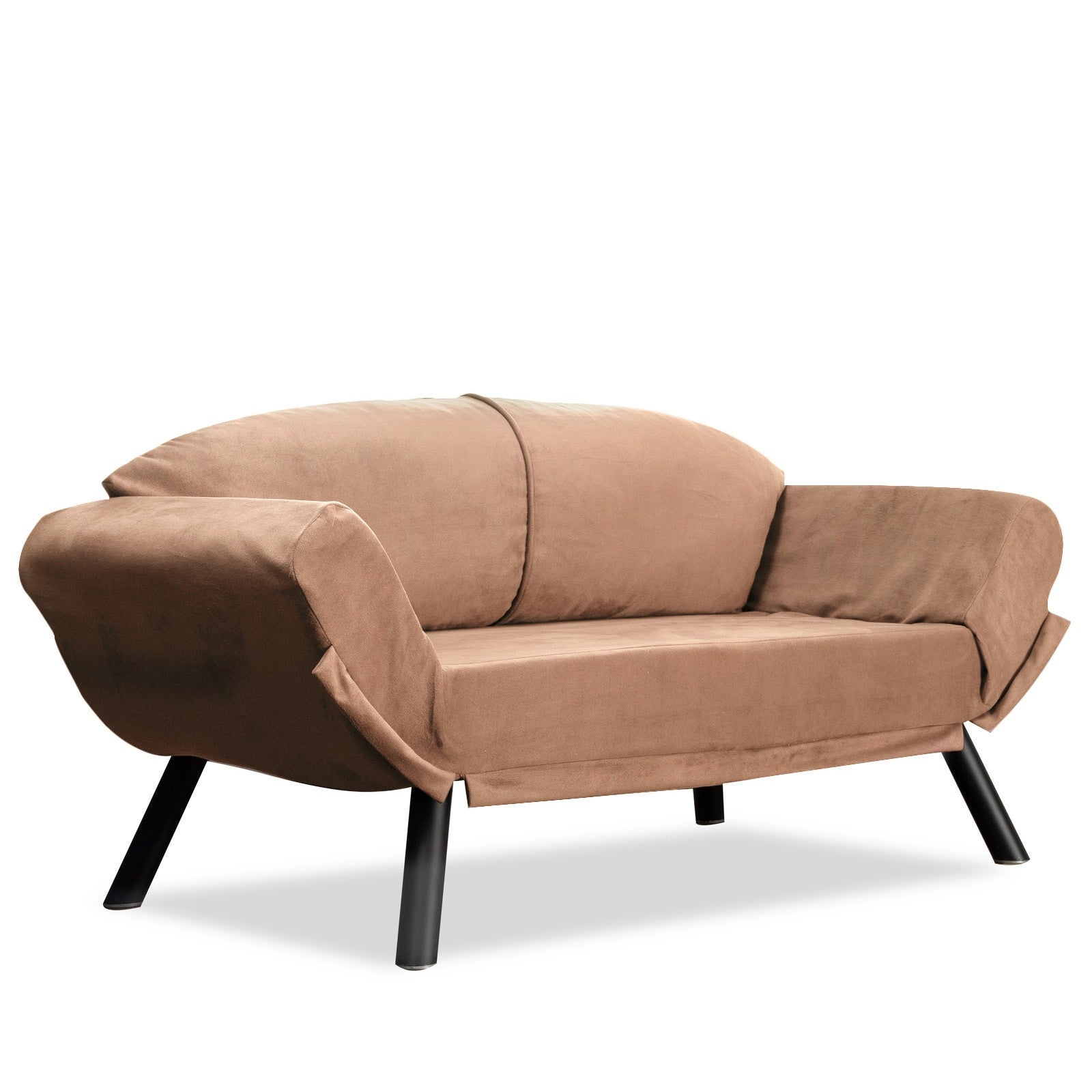 Sofá-cama elegante de 2 lugares, marrom claro, 177 x 87 x 75 cm | Estrutura 100% metálica, tecido fácil de limpar, braços multiposições, capacidade para 200 kg | Perfeito para espaços modernos