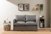 Sofá-cama moderno de 2 lugares, tecido de linho cinza claro, 128 x 70 x 66 cm | Estrutura de metal, transforma-se em cama de 200 x 120 cm | Elegante e funcional para qualquer espaço