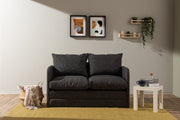 Sofá-cama moderno de 2 lugares, tecido de linho cinza escuro, 128 x 70 x 66 cm | Estrutura de metal, transforma-se em cama de 200 x 120 cm | Elegante e funcional para qualquer espaço