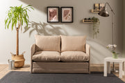 Sofá-cama moderno de 2 lugares, tecido de linho bege, 128 x 70 x 66 cm | Estrutura 100% metálica, transforma-se em cama de 200 x 120 cm | Elegante e funcional para qualquer espaço