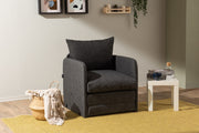 Sofá-cama moderno de 1 lugar, cinza escuro, 68 x 70 x 66 cm | Estrutura 100% metálica, tecido de linho | Converte-se em cama (200 x 60 cm) | Design elegante e funcional