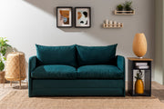 Sofá-cama moderno de 2 lugares, verde-petróleo, 148 x 70 x 66 cm | Estrutura 100% metálica e tecido de poliéster | Converte-se em cama de 200 x 140 cm, elegante e funcional