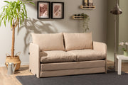 Sofá-cama moderno de 2 lugares, tecido de linho bege, 148 x 70 x 66 cm | Estrutura de metal, transforma-se em cama de 200 x 140 cm | Elegante e funcional para qualquer espaço