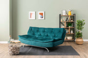 Sofá-cama elegante de 3 lugares, verde-petróleo, 63 x 185 x 82 cm | Estrutura 100% metálica, tecido de poliéster lavável, espuma de dureza média | Perfeito para espaços de convivência modernos