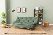 Sofá-cama elegante de 3 lugares, verde, 63 x 185 x 82 cm | Estrutura 100% metálica, tecido de poliéster lavável, espuma de dureza média | Perfeito para espaços modernos