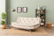 Sofá-cama elegante de 3 lugares, bege, 63 x 185 x 82 cm | Estrutura 100% metálica, tecido de poliéster lavável, espuma de dureza média | Perfeito para espaços modernos