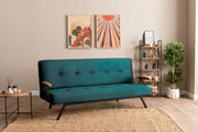 Sofá-cama elegante de 3 lugares, verde-petróleo, 78 x 64 x 180 cm | Estrutura 100% metálica, tecido de poliéster lavável, espuma de dureza média | Perfeito para espaços de convivência modernos