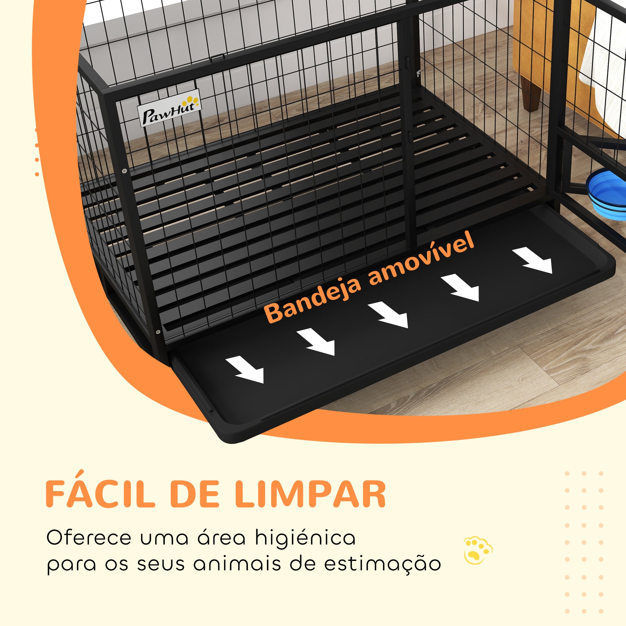 Gaiola para Cães com Tigela Giratória e Rodas 109x72x79 cm - Preto