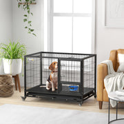 Gaiola para Cães com Tigela Giratória e Rodas 109x72x79 cm - Preto