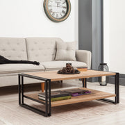 Mesa de Centro Industrial de 2 Andares, Pinho Atlântico e Preto, 110 x 40 x 70 cm | Revestimento 100% Melamina, 18 mm de Espessura | Estrutura de Metal Resistente, Armazenamento Extra