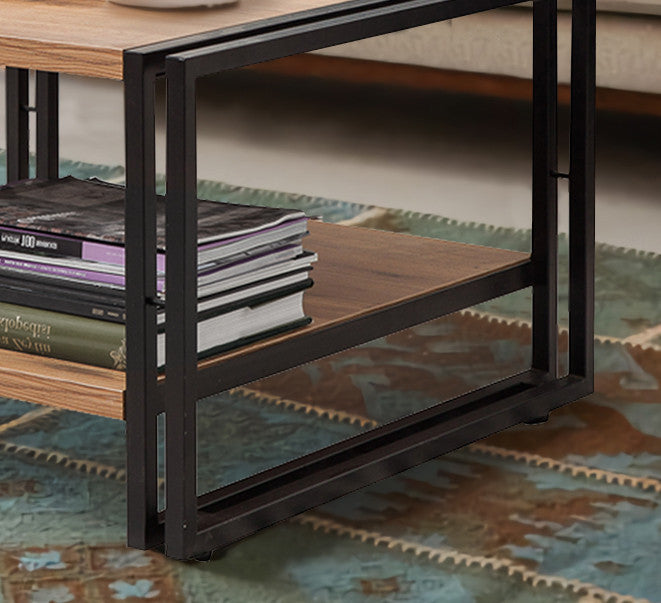 Mesa de Centro em Estilo Industrial, 2 Andares, Pinho Atlântico e Preto, 70 x 40 x 70 cm | 100% Revestimento em Melamina, Estrutura em Metal | Solução de Armazenamento Elegante e Funcional