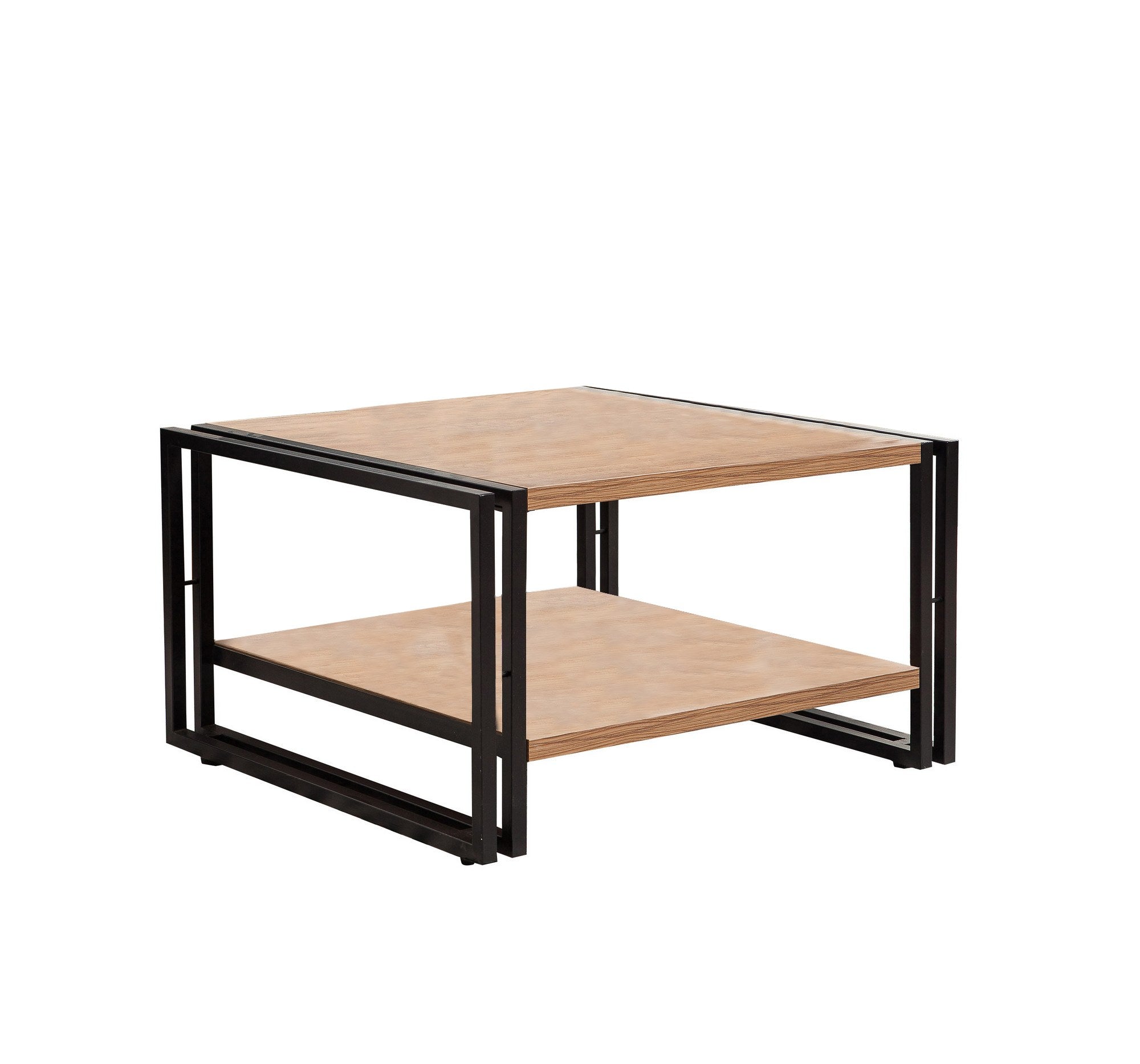 Mesa de Centro em Estilo Industrial, 2 Andares, Pinho Atlântico e Preto, 70 x 40 x 70 cm | 100% Revestimento em Melamina, Estrutura em Metal | Solução de Armazenamento Elegante e Funcional