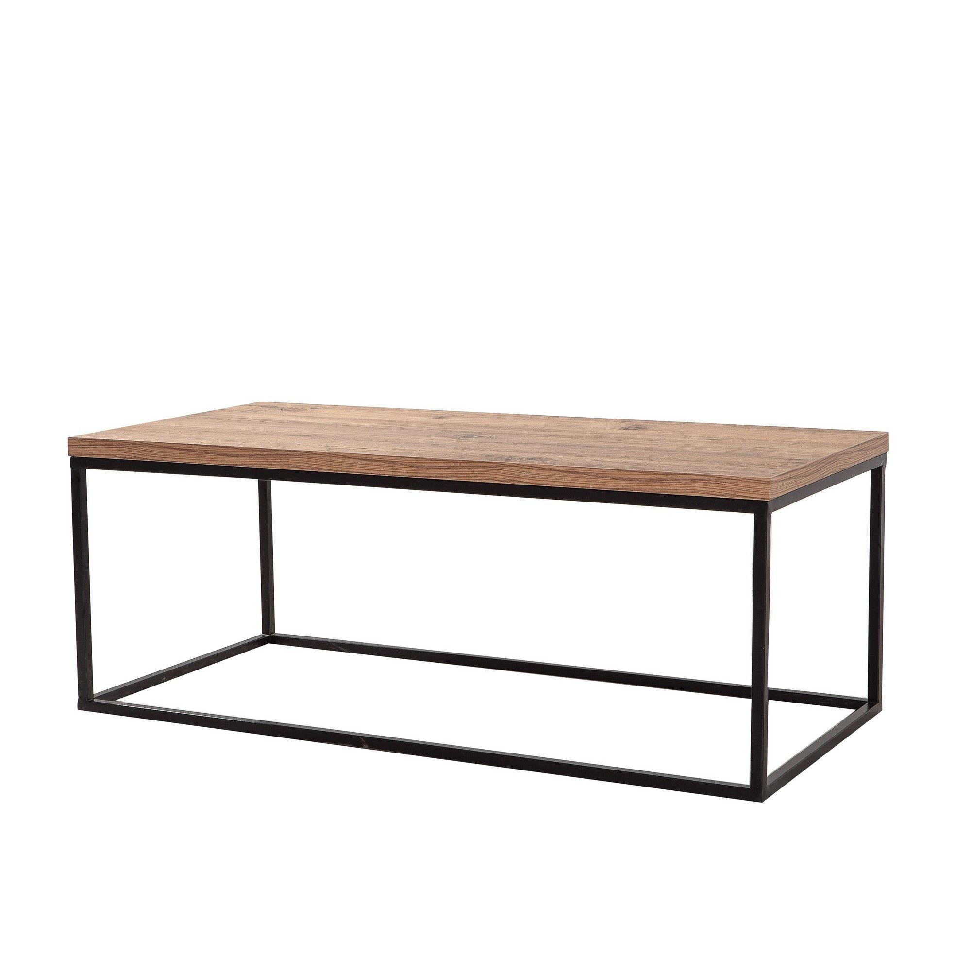 Mesa de Centro Industrial com Estrutura de Metal, Pinho Atlântico e Preto, 95 x 45 x 34 cm | 100% Revestimento em Melamina, 18 mm de Espessura | Elegante e Funcional com Armazenamento Extra