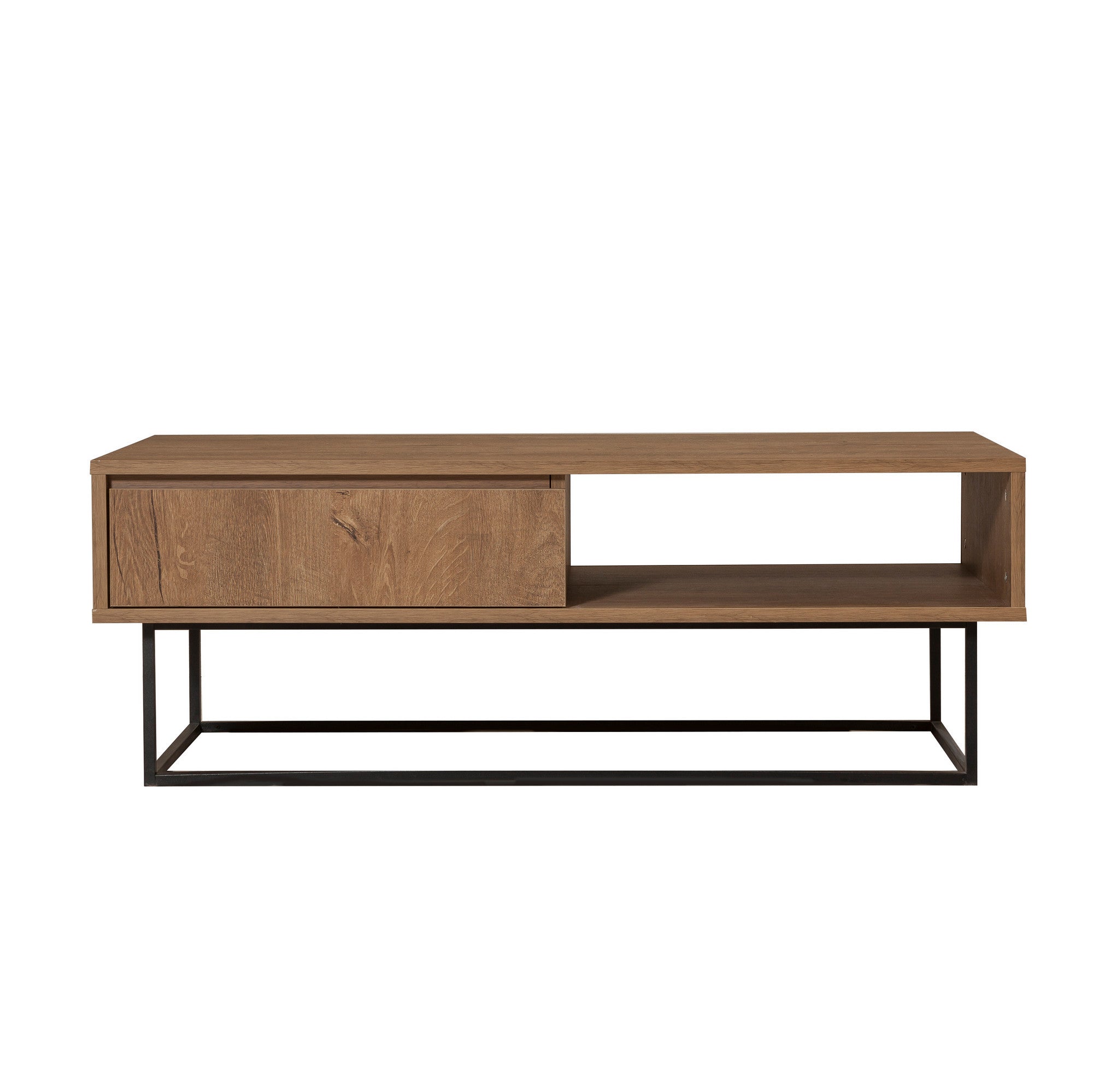 Mesa de Centro Industrial de 2 Andares, Nogueira e Preto, 120 x 43 x 60 cm | Painel de Partículas 100% Revestido com Melamina, 18 mm de Espessura, Estrutura de Metal | Armazenamento Elegante e Funcional