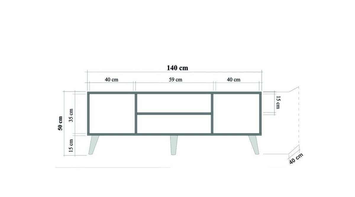 Suporte de TV rústico em carvalho Sonoma, 140 cm | 100% revestido em melamina, 18 mm de espessura, pernas em madeira de carpa, revestimento UV | Montável na parede, design elegante com armazenamento extra