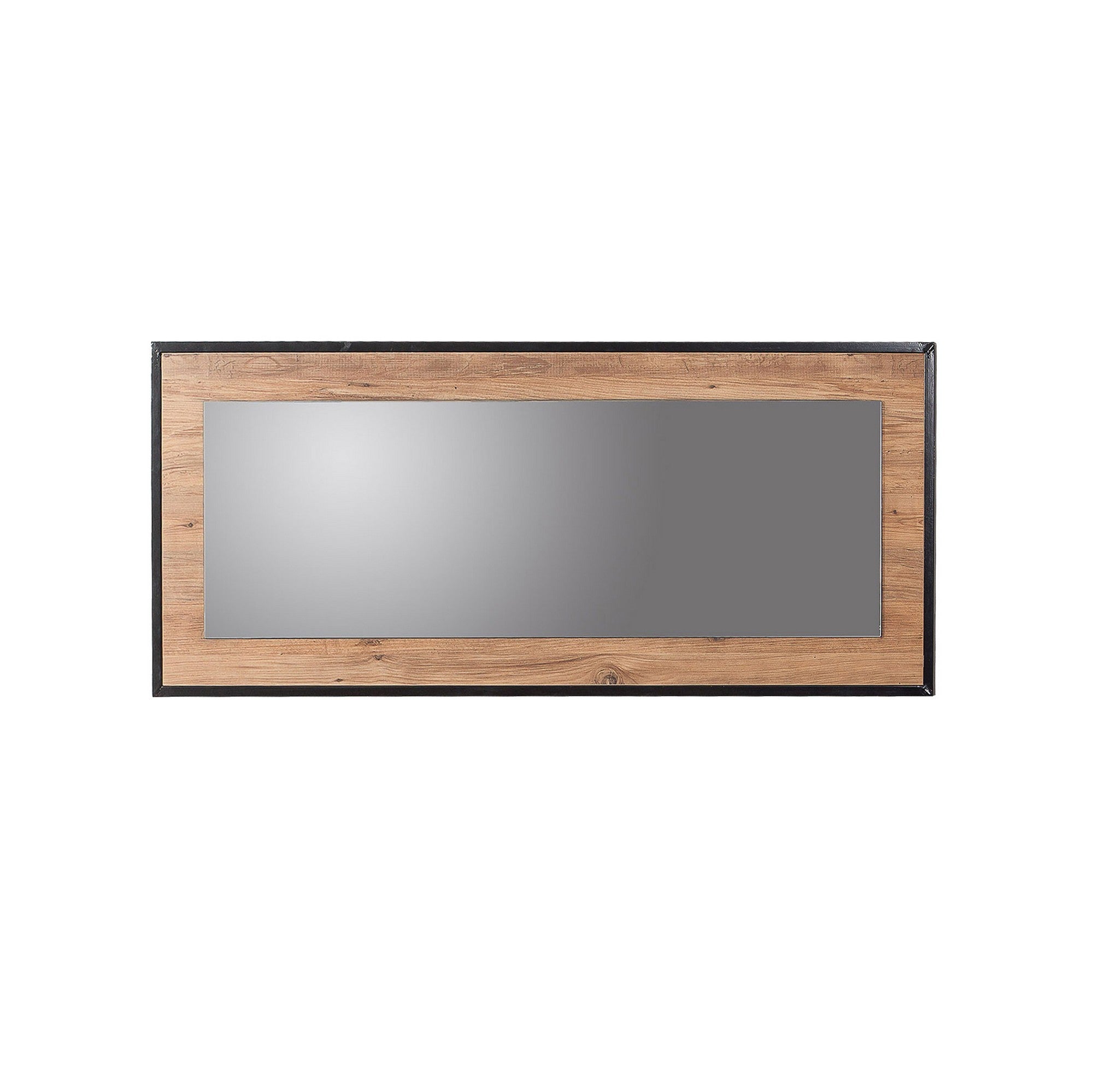 Espelho decorativo elegante em aglomerado, 110 x 60 cm, pinho atlântico e preto | 100% revestido em melamina, 1,5 cm de espessura | Montável na parede, ideal para decoração hoteleira e industrial