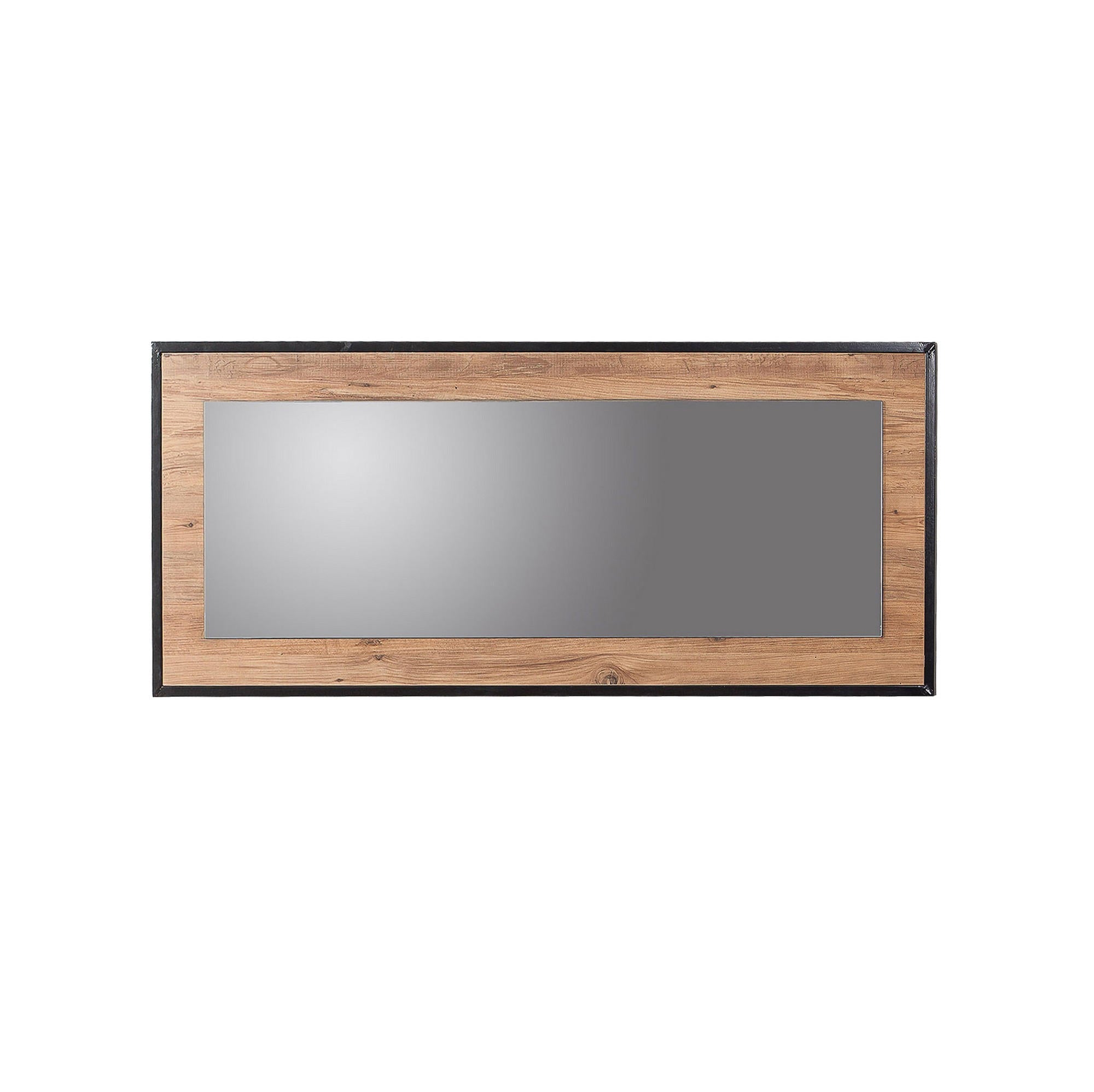 Espelho decorativo elegante em aglomerado, pinho atlântico e preto, 150 x 60 cm | 100% revestido em melamina, 1,5 cm de espessura | Montável na parede, ideal para decoração de hotéis e indústrias