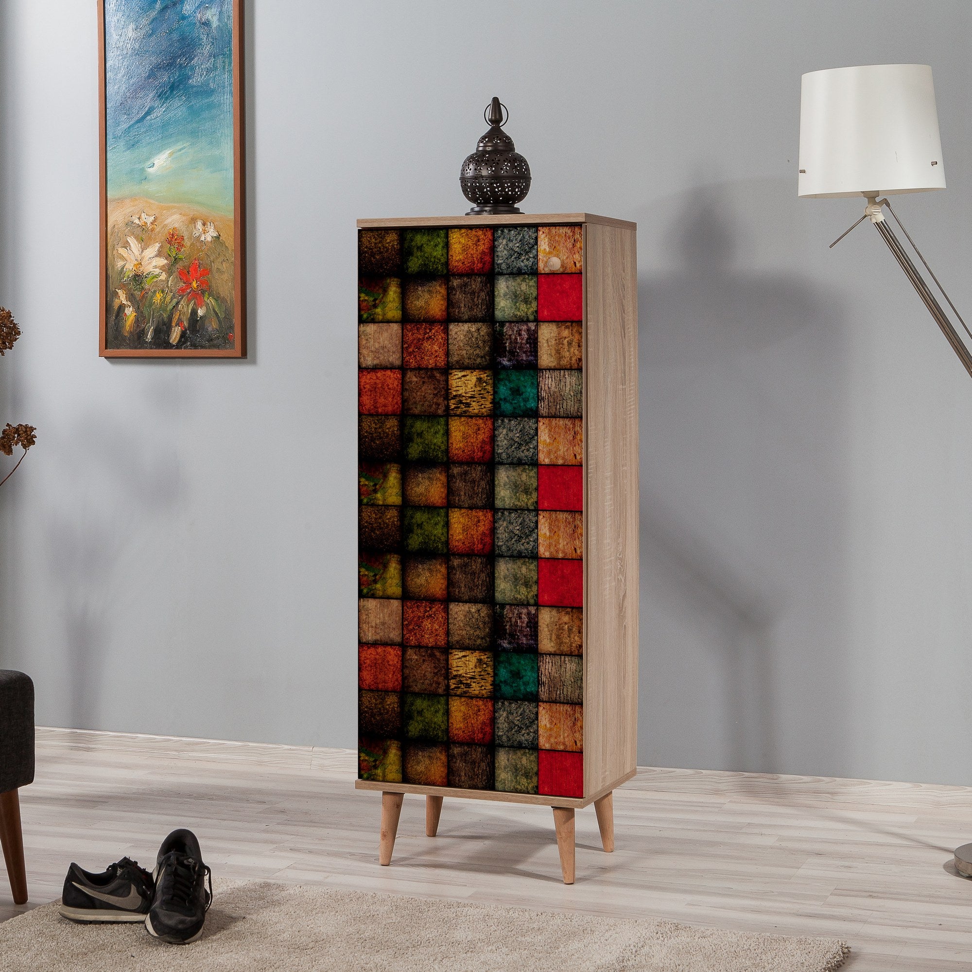 Sapateira moderna, carvalho Sonoma, 50 x 135 x 38 cm | 100% revestida em melamina, pernas em madeira de carpa, revestimento UV, montável na parede, solução de armazenamento elegante e funcional