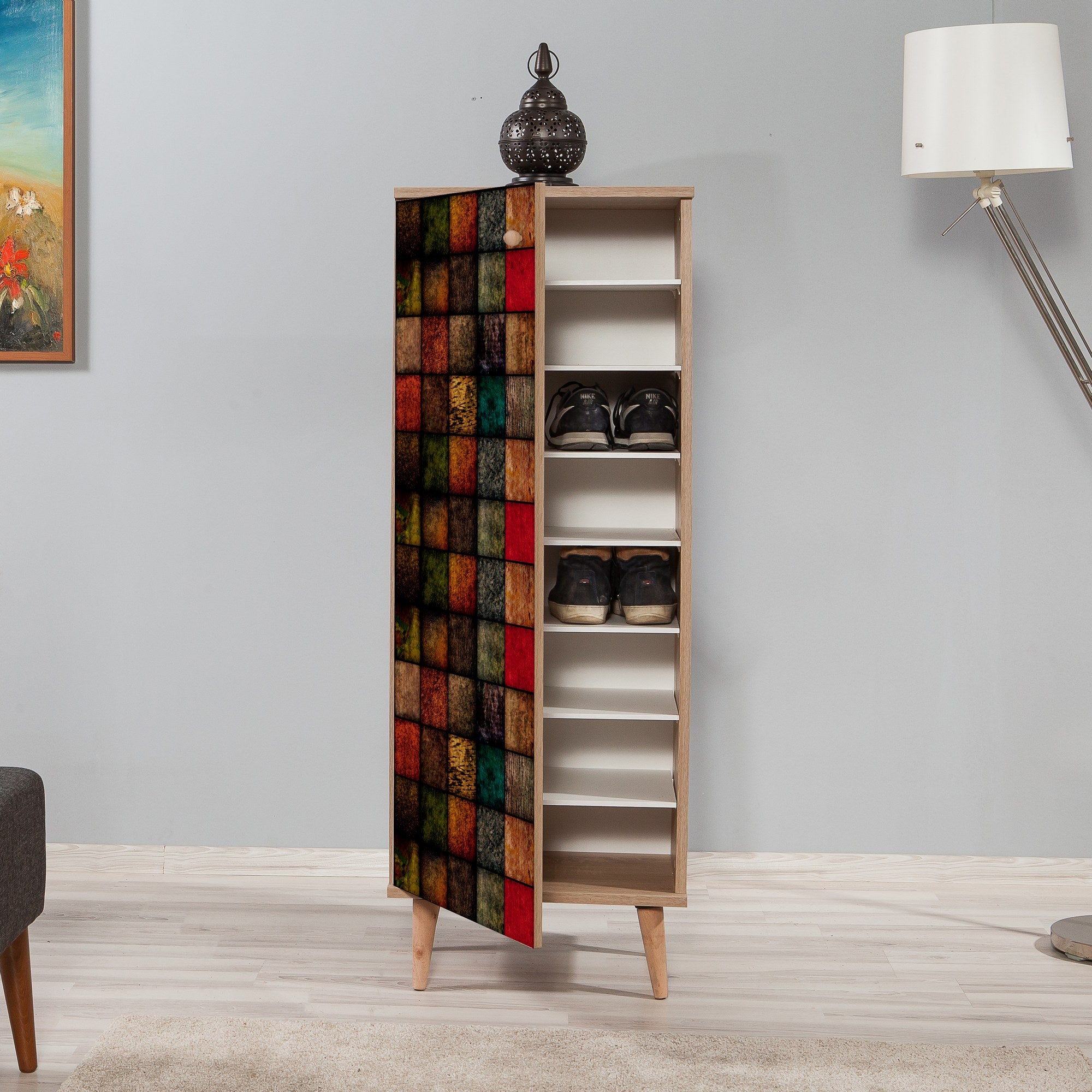 Sapateira moderna, carvalho Sonoma, 50 x 135 x 38 cm | 100% revestida em melamina, pernas em madeira de carpa, revestimento UV, montável na parede, solução de armazenamento elegante e funcional